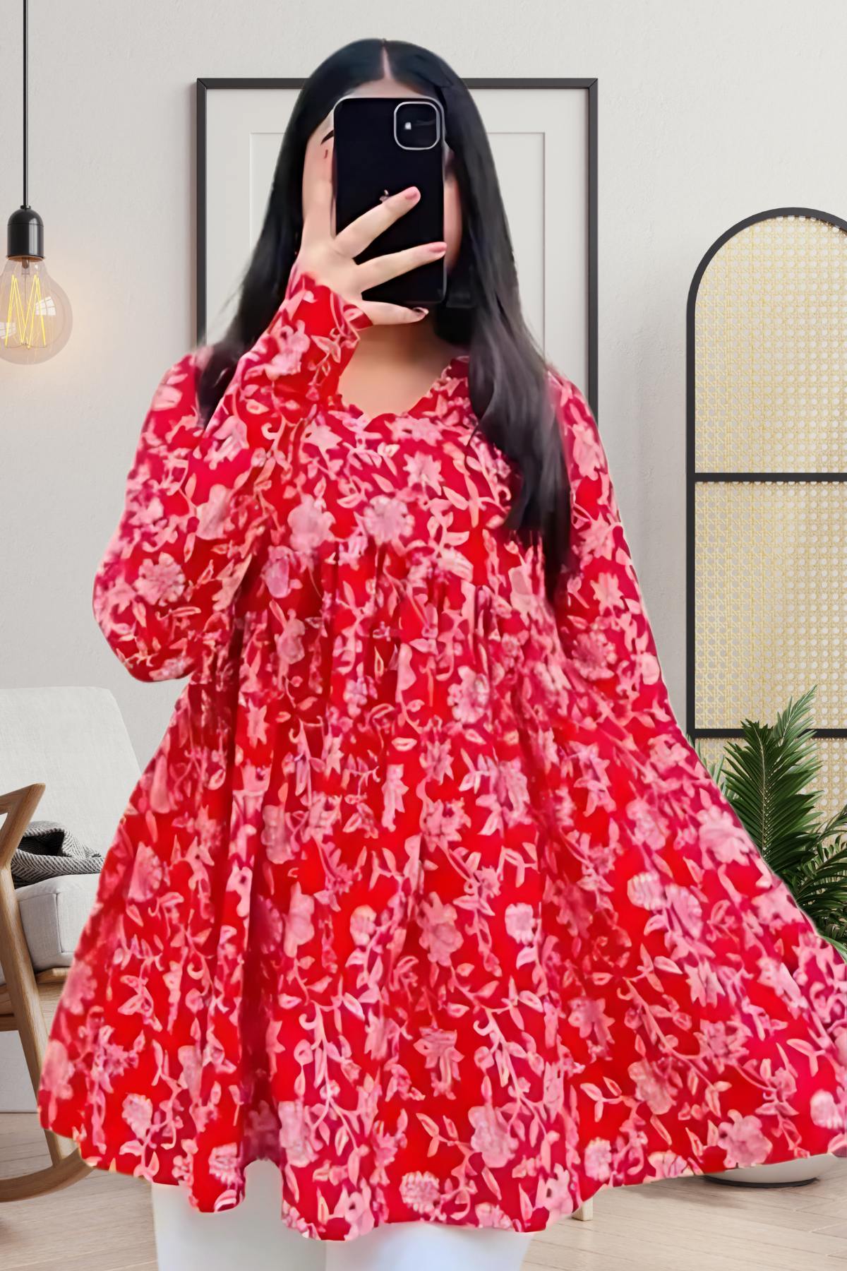 Red Petal Flare Top