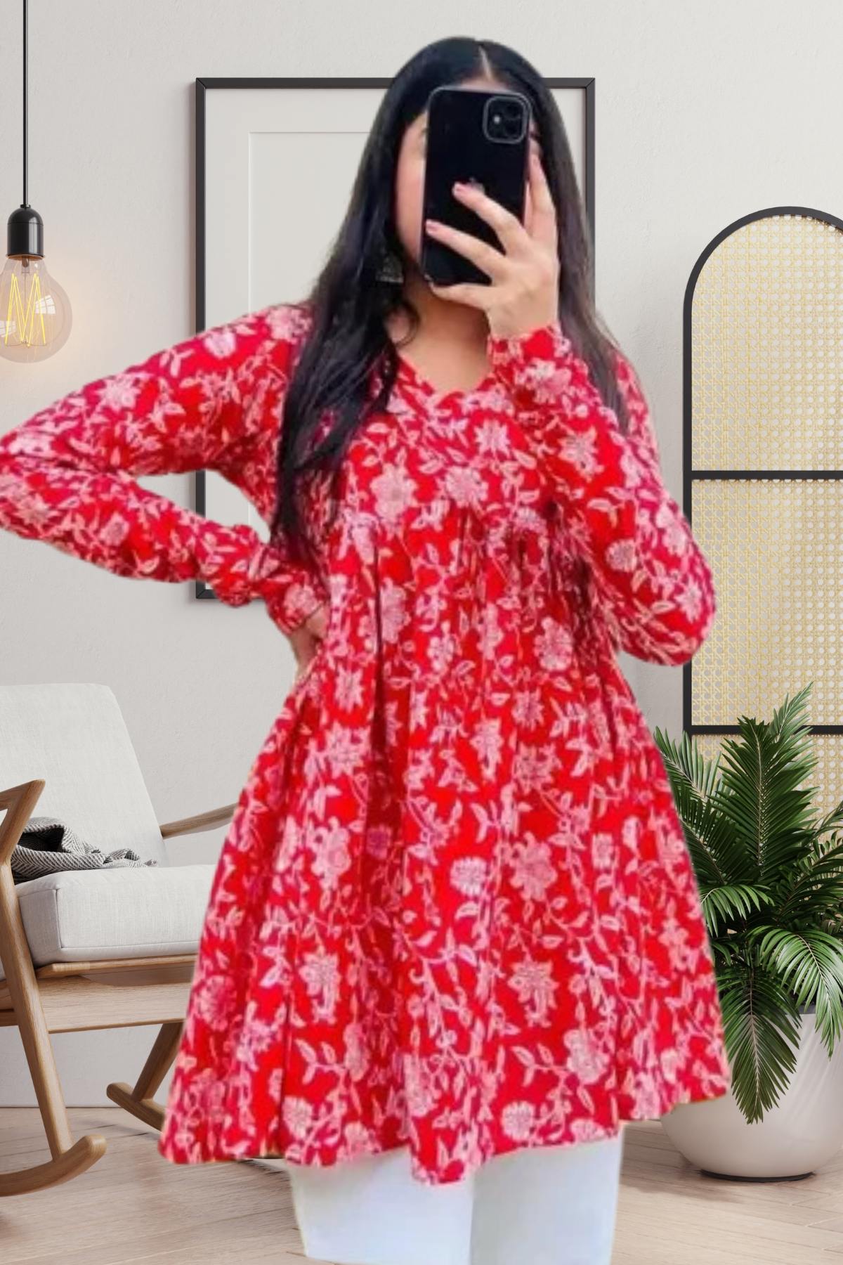 Red Petal Flare Top