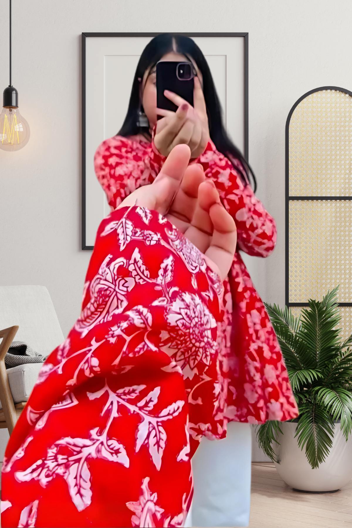 Red Petal Flare Top