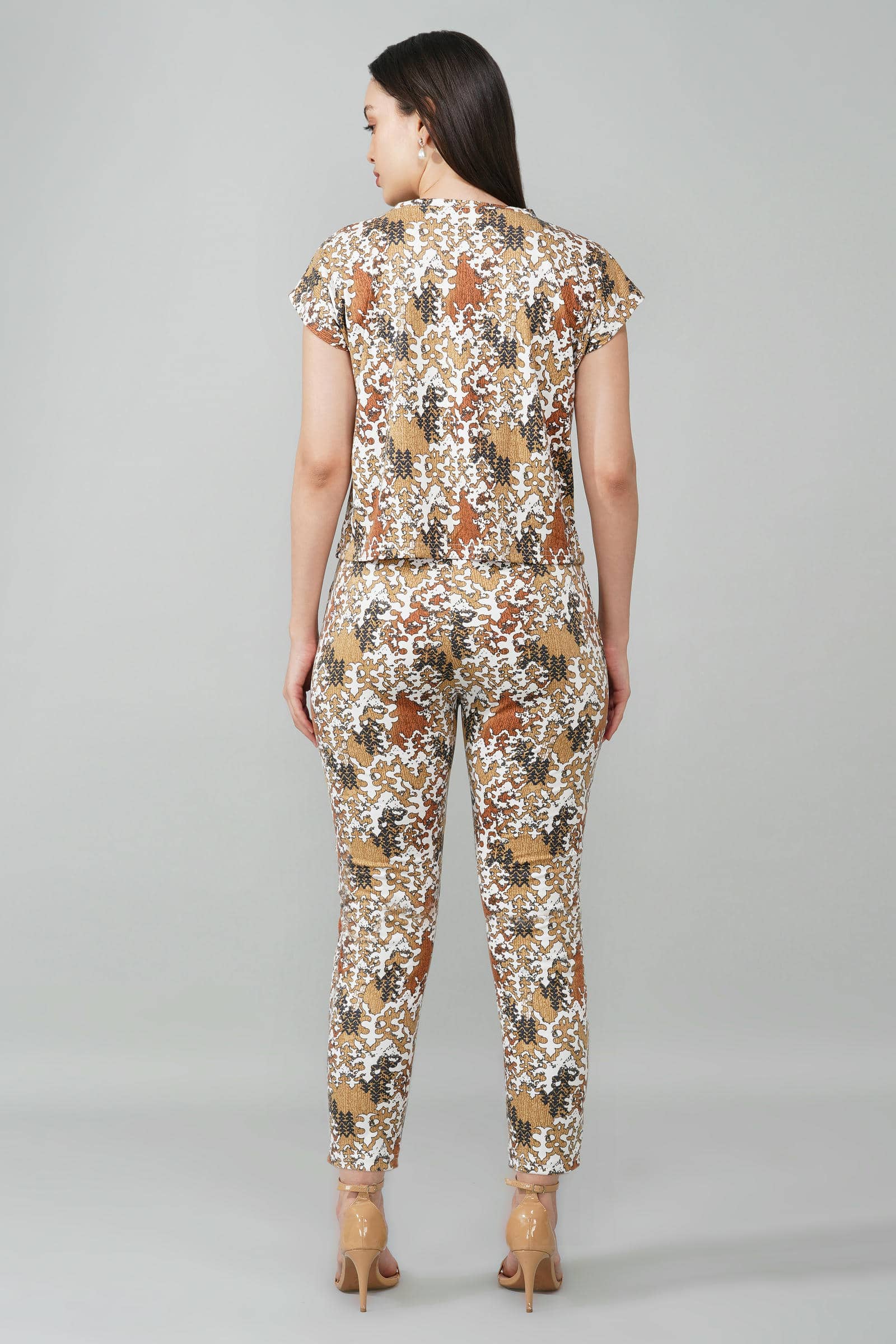Brown Abstract Print Coord Set