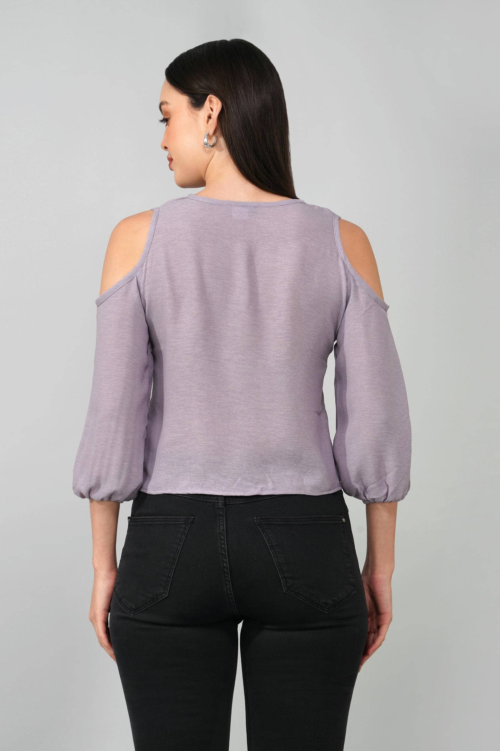 Lavender Cold Shoulder Tie-Front Top