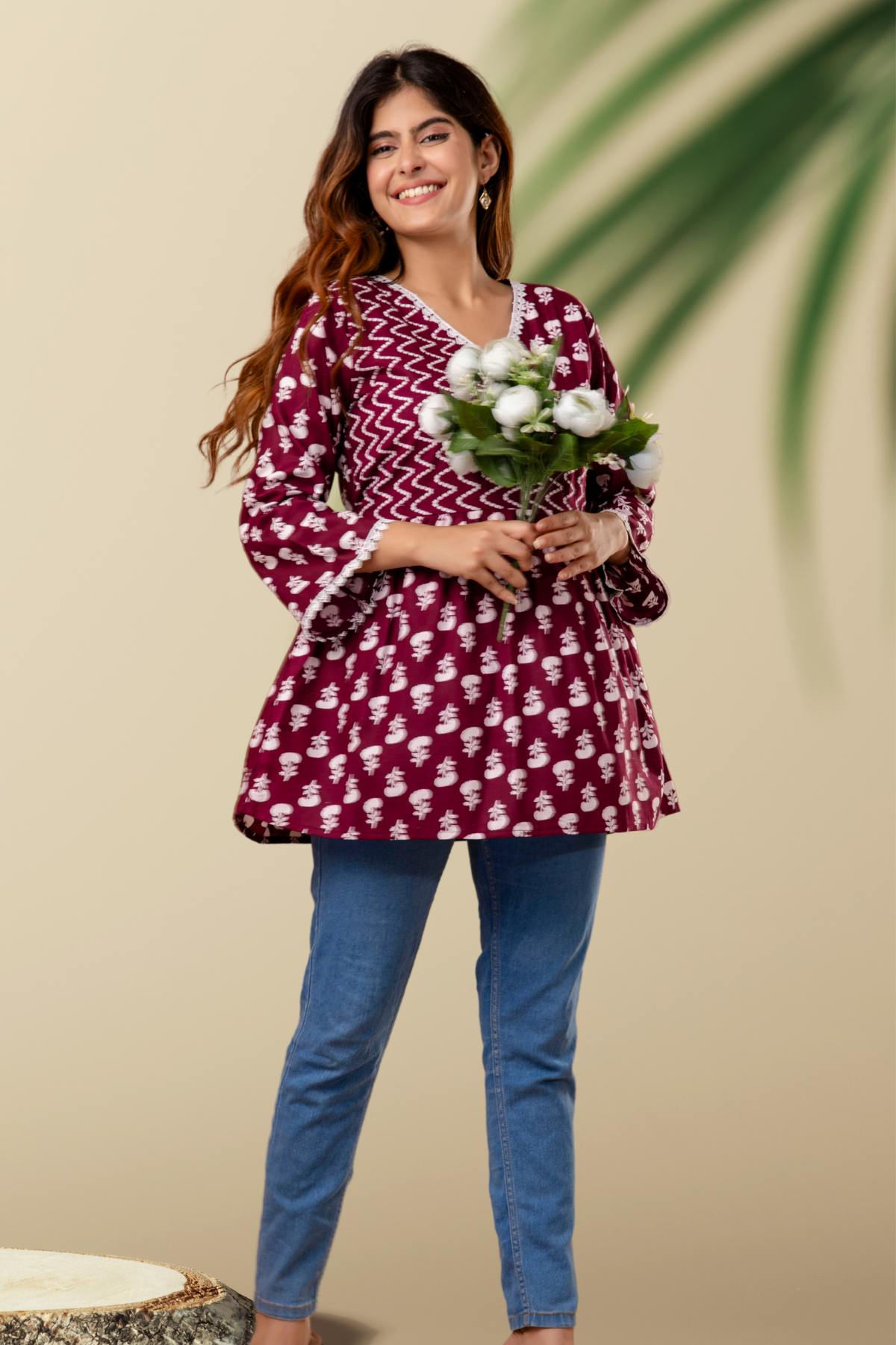 Maroon Angrakha-Style Printed Top