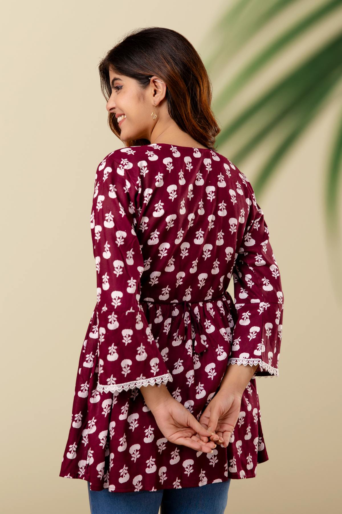 Maroon Angrakha-Style Printed Top