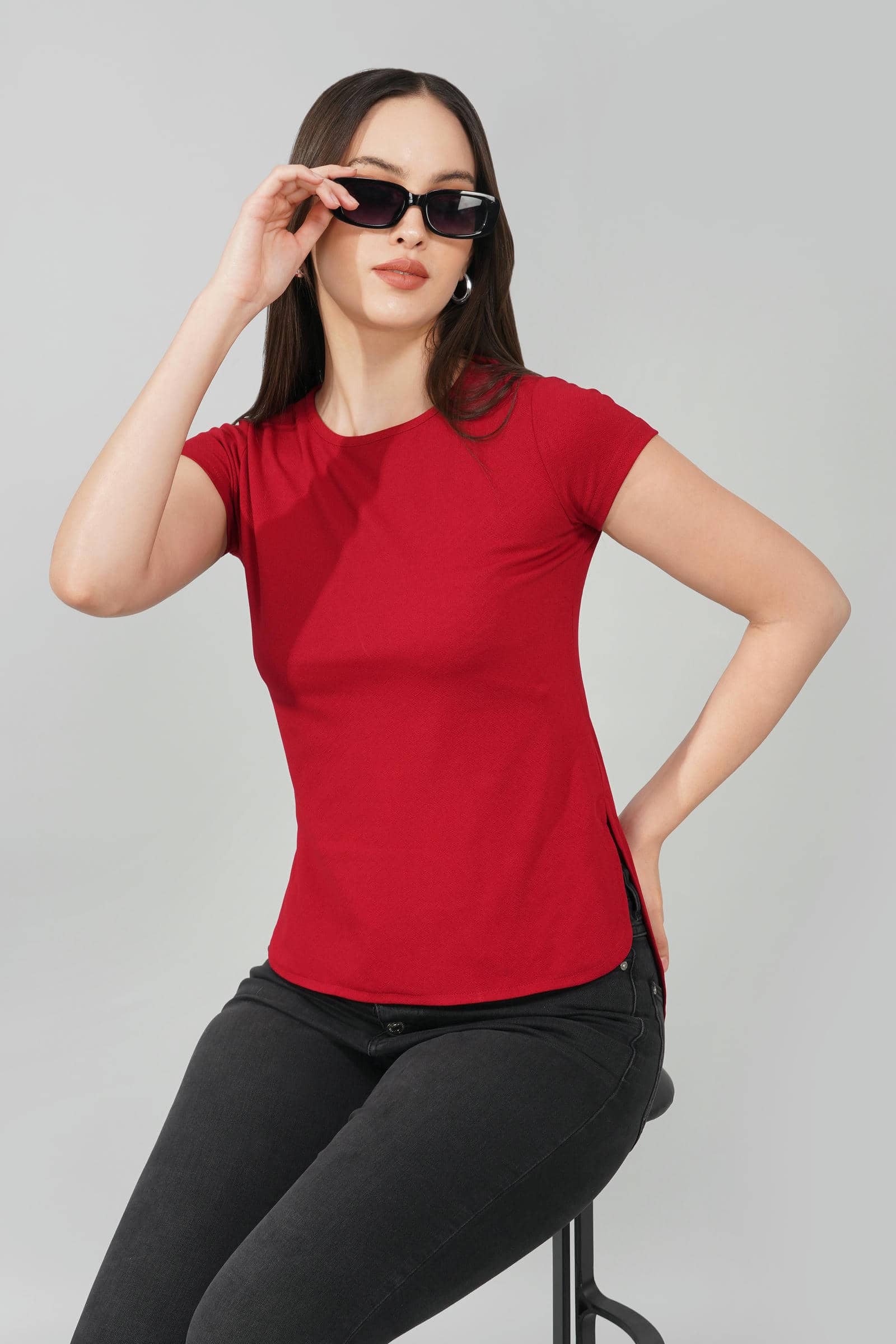 Maroon Casual Round Neck Top