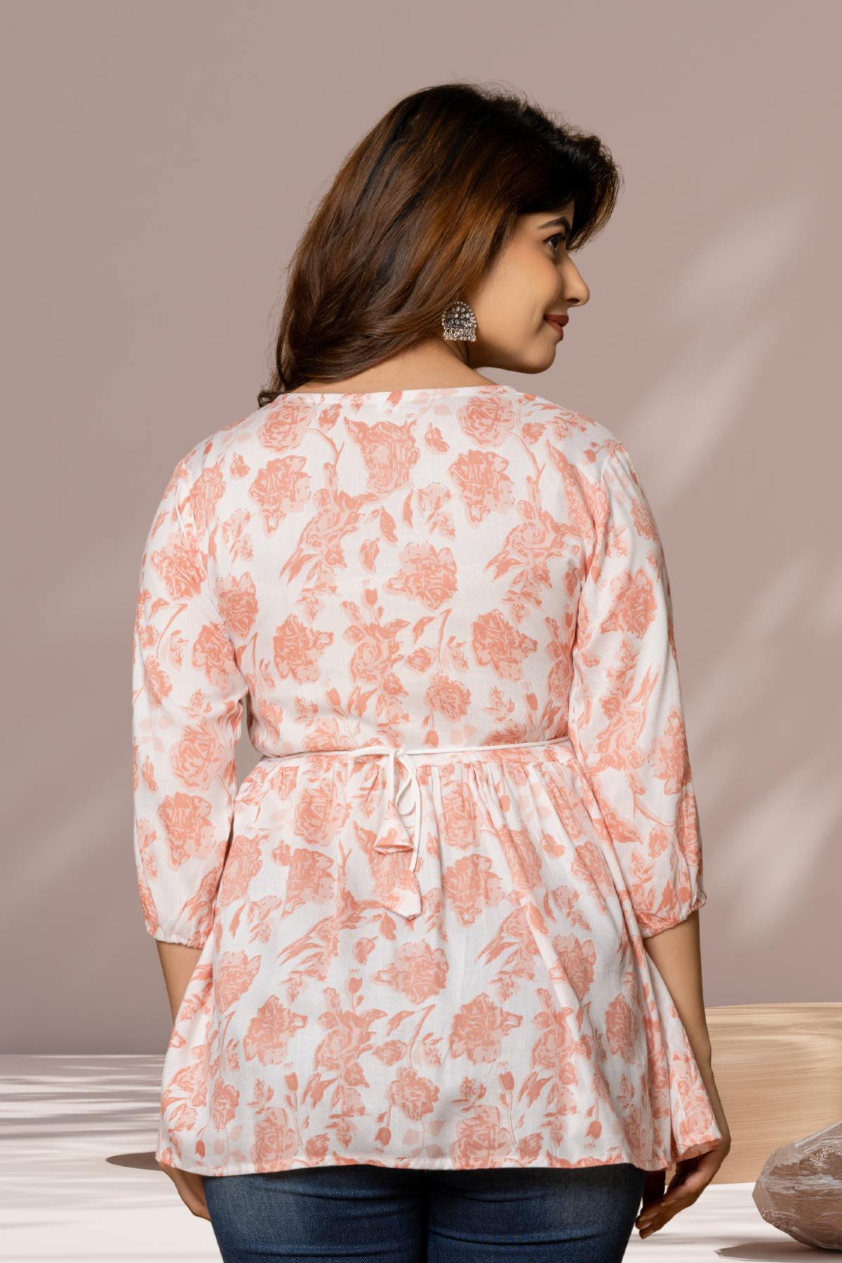 Peach Floral Peplum Top