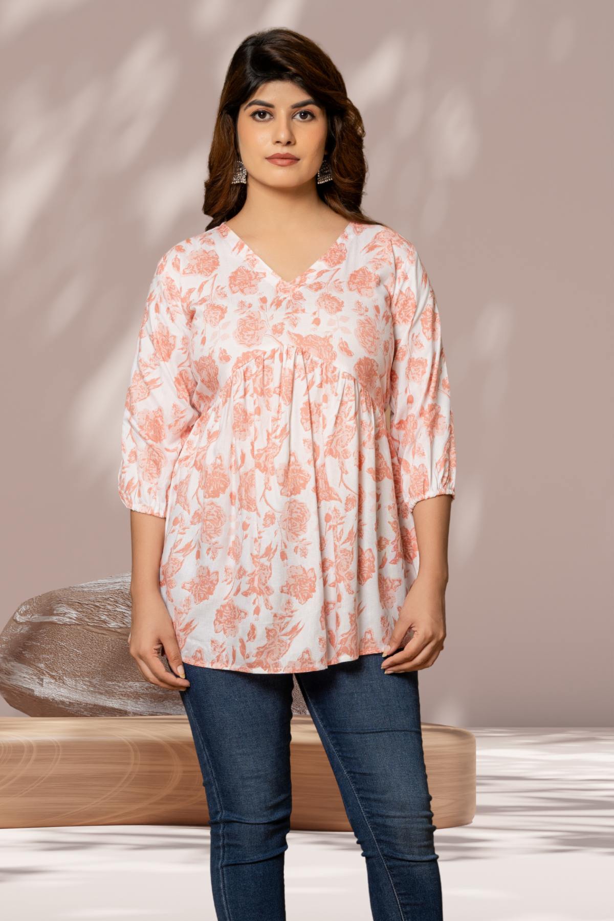 Peach Floral Peplum Top