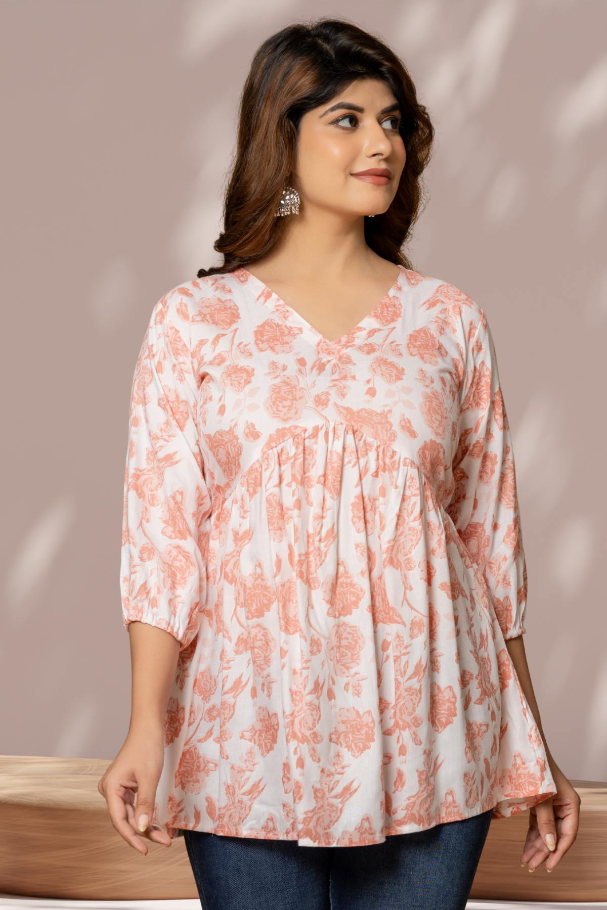 Peach Floral Peplum Top