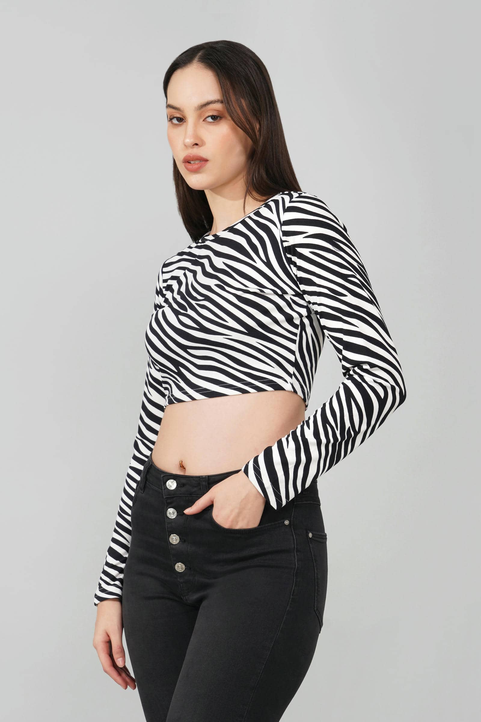 Black and White Zebra Print Crop Top