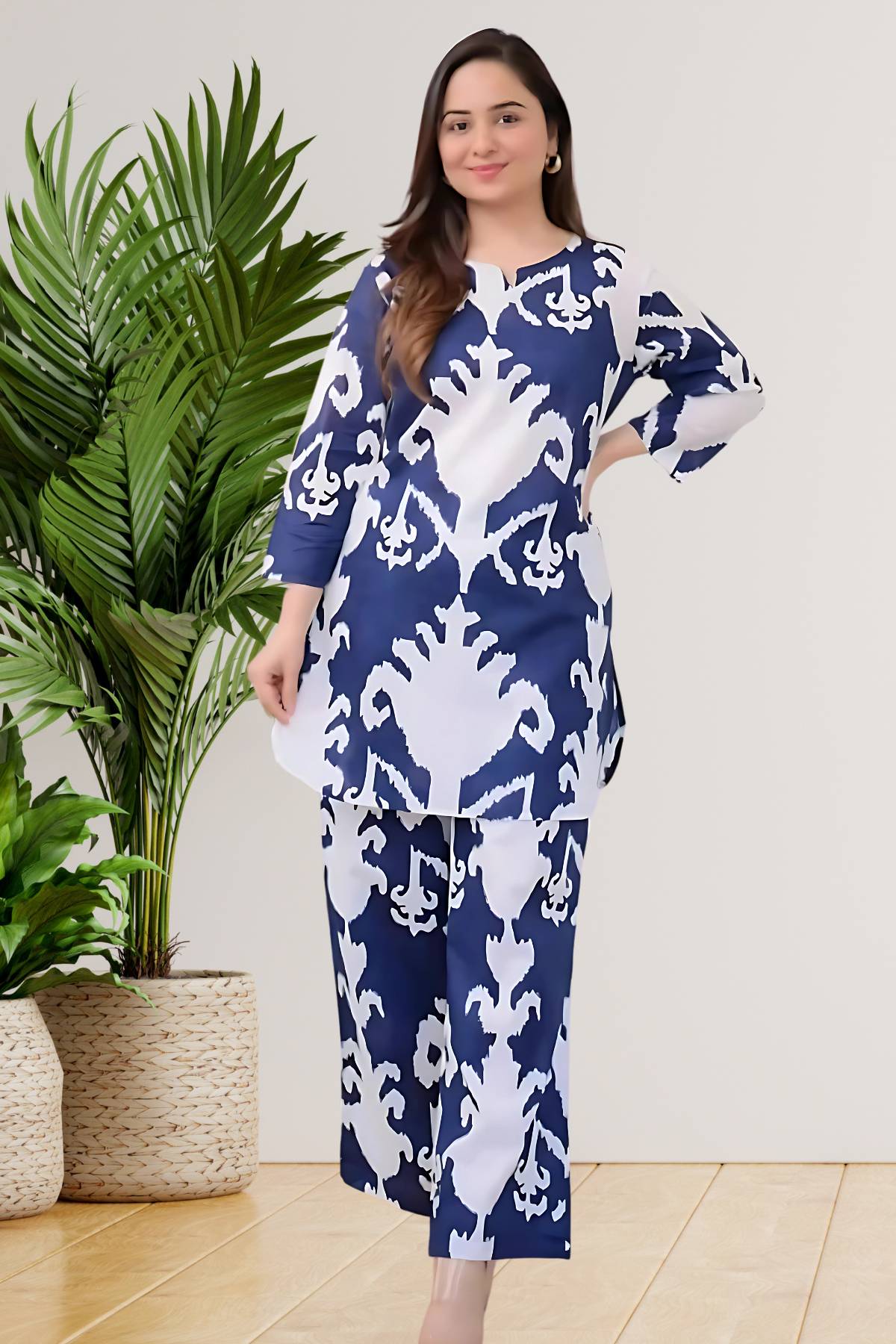 Navy Blue & White Abstract Printed Co-ord Set