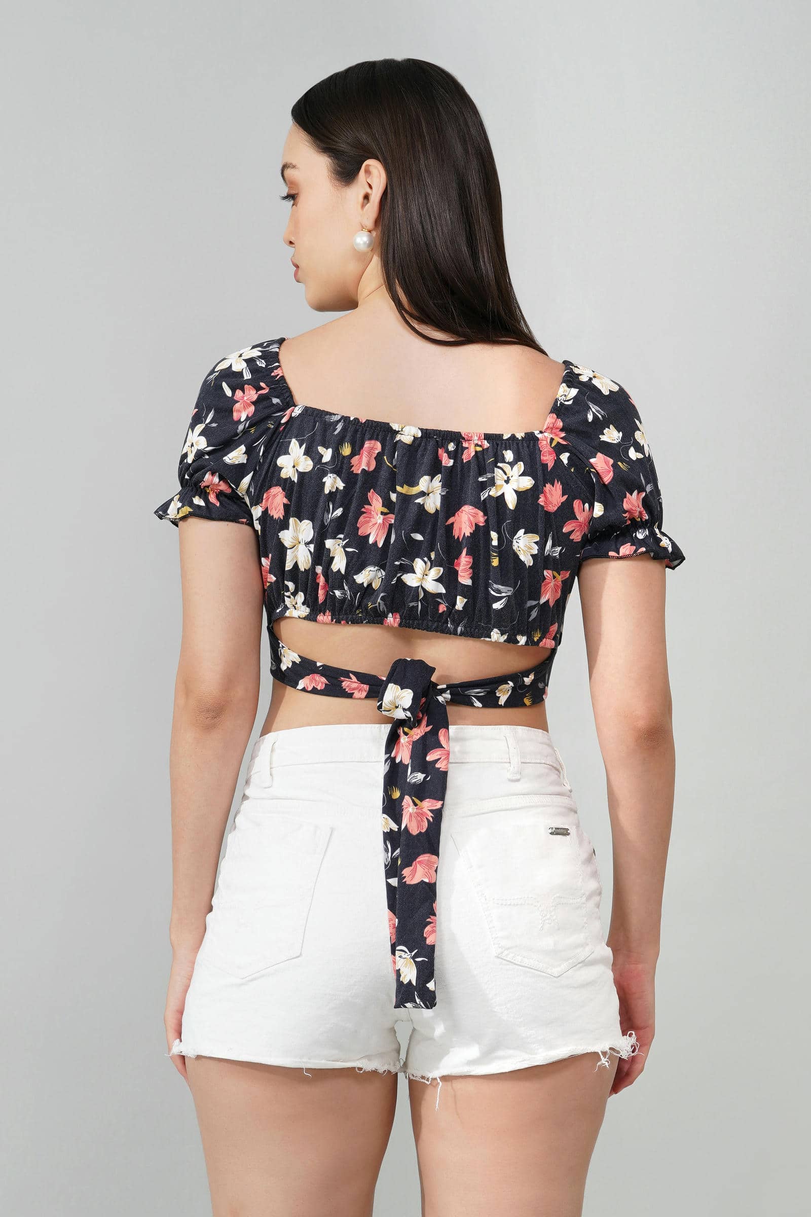 Floral Puff-Sleeve Crop Top