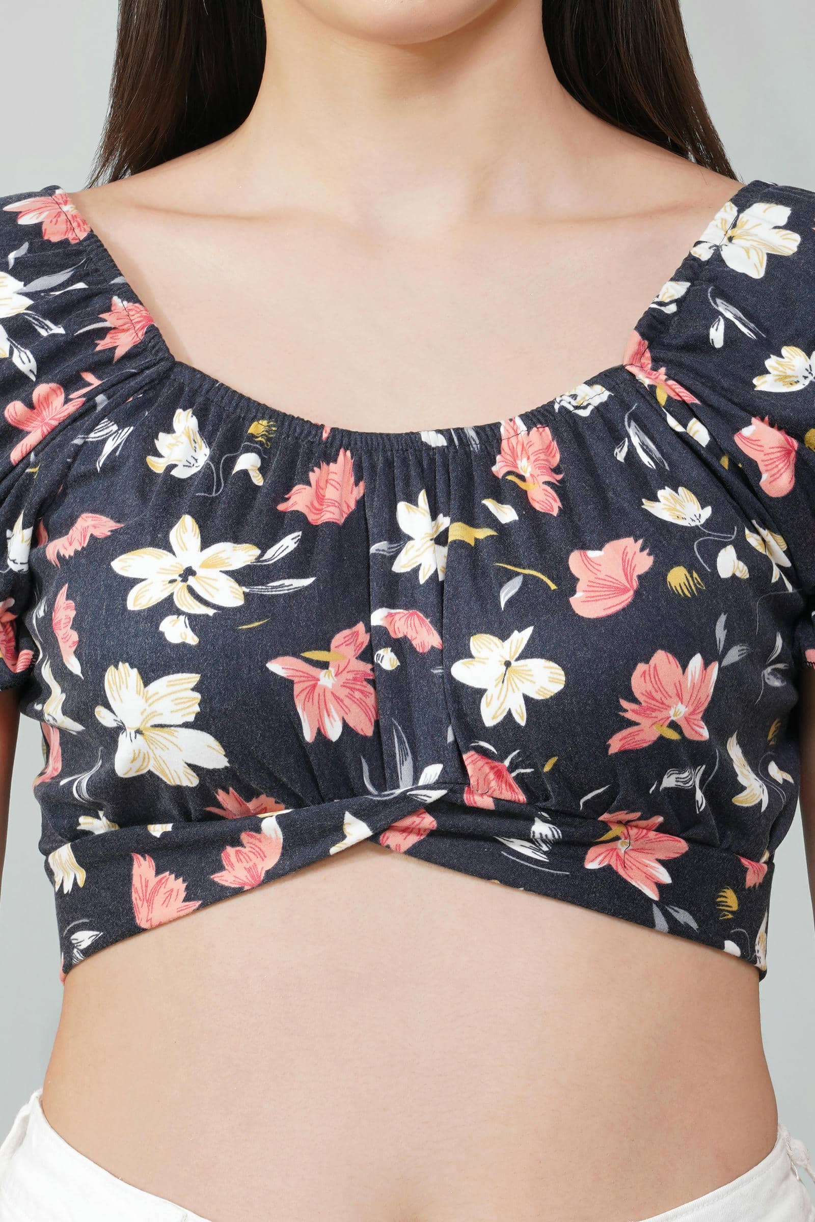 Floral Puff-Sleeve Crop Top