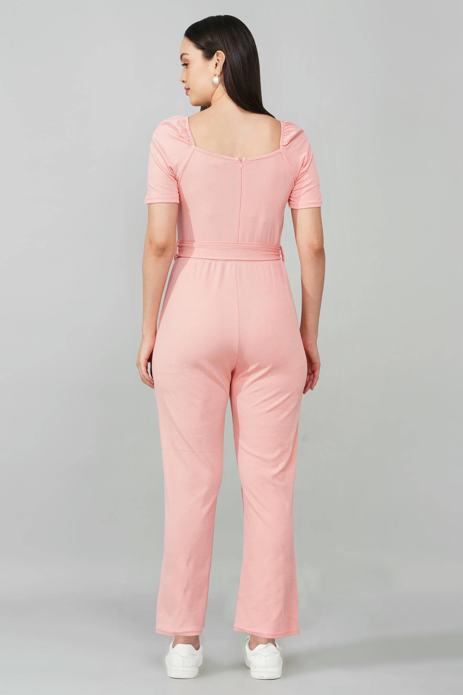 Blush Pink Puff-Sleeve Wrap Jumpsuit