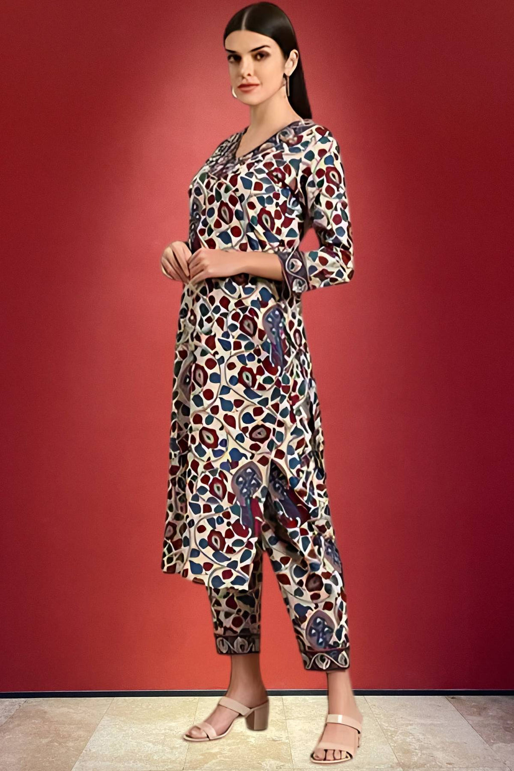 Beige & Multicolor Artistic Printed Co-ord Set