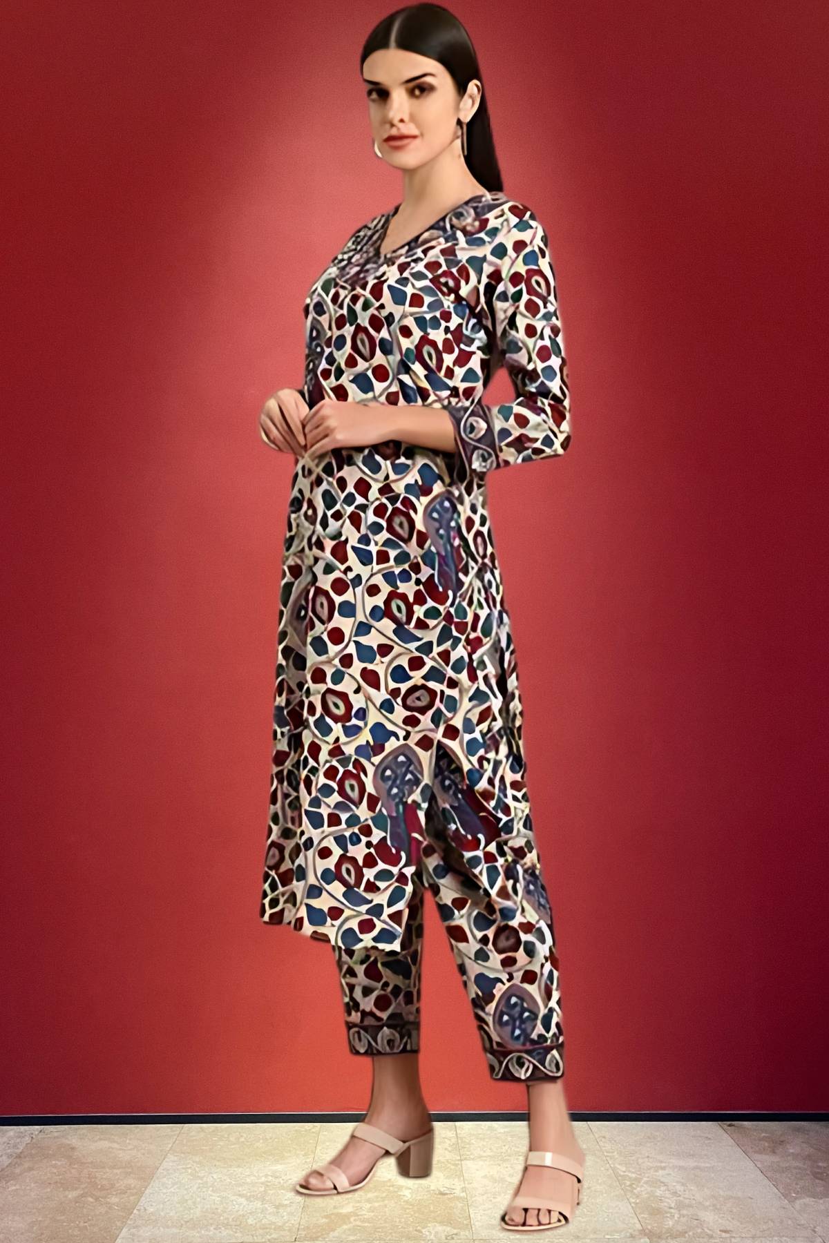 Beige & Multicolor Artistic Printed Co-ord Set