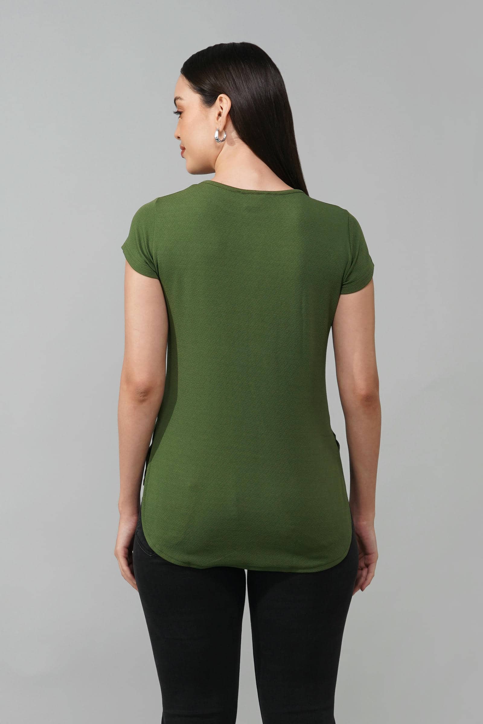 Green Casual Round Neck Top