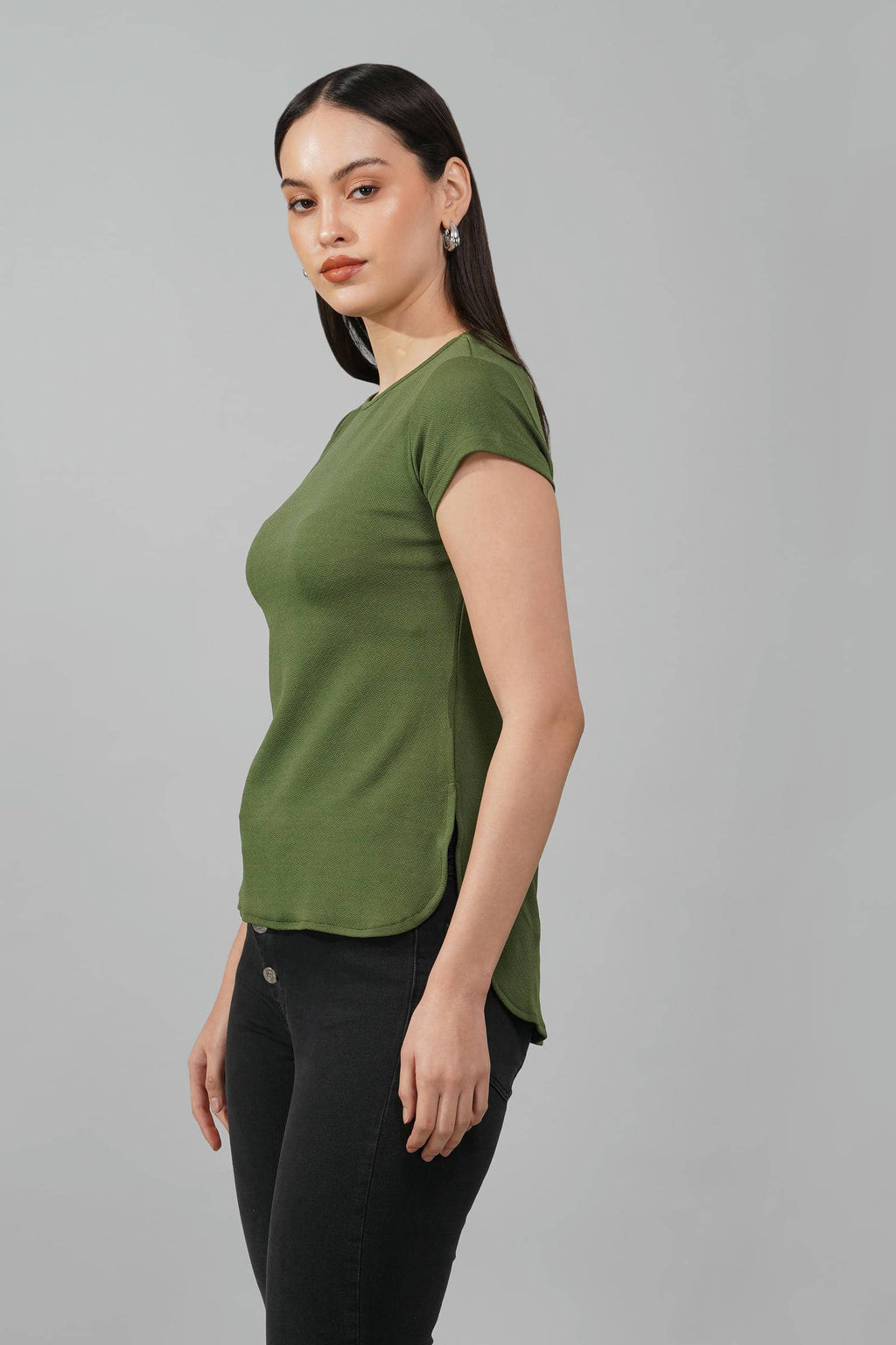 Green Casual Round Neck Top