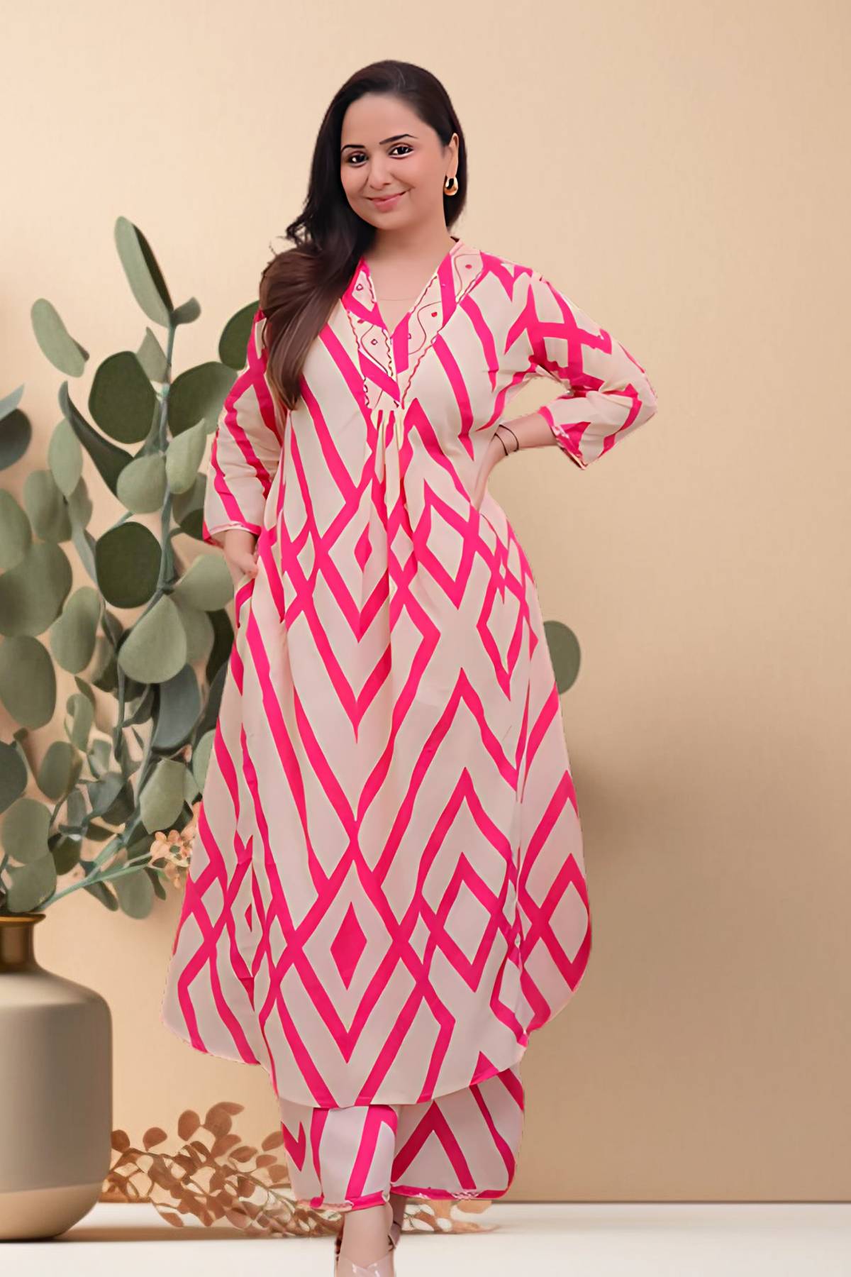 Ivory & Pink Geometric Print Co-ord Set