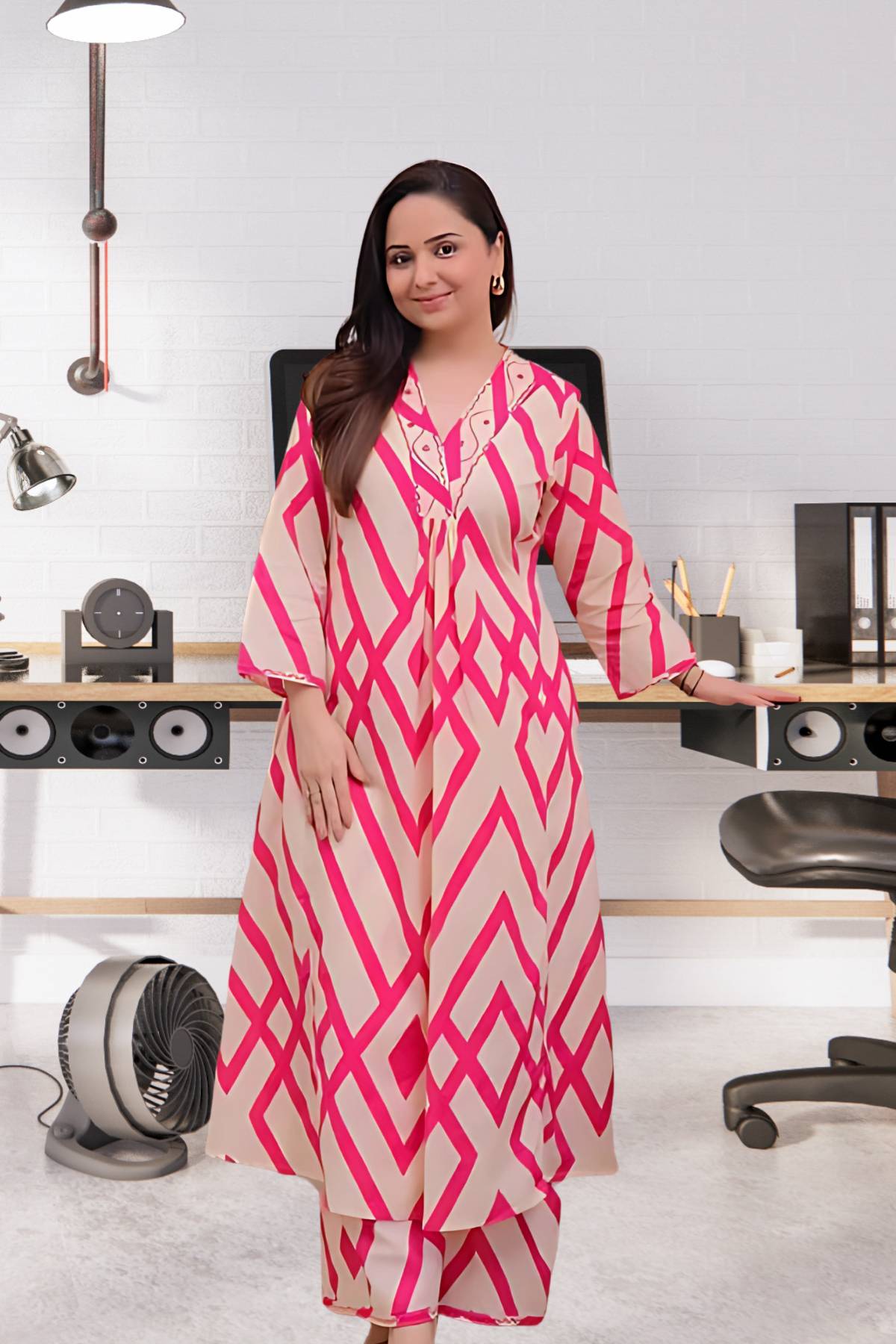 Ivory & Pink Geometric Print Co-ord Set