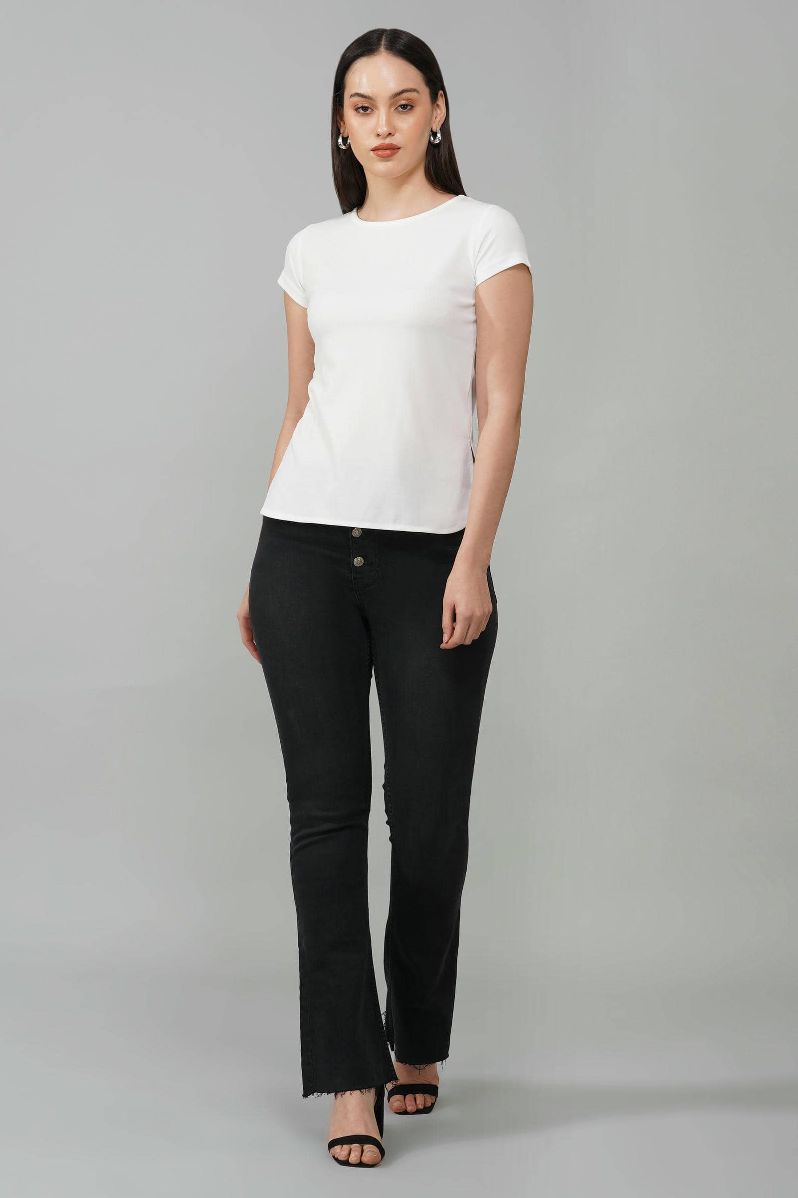 White Casual Round Neck Top