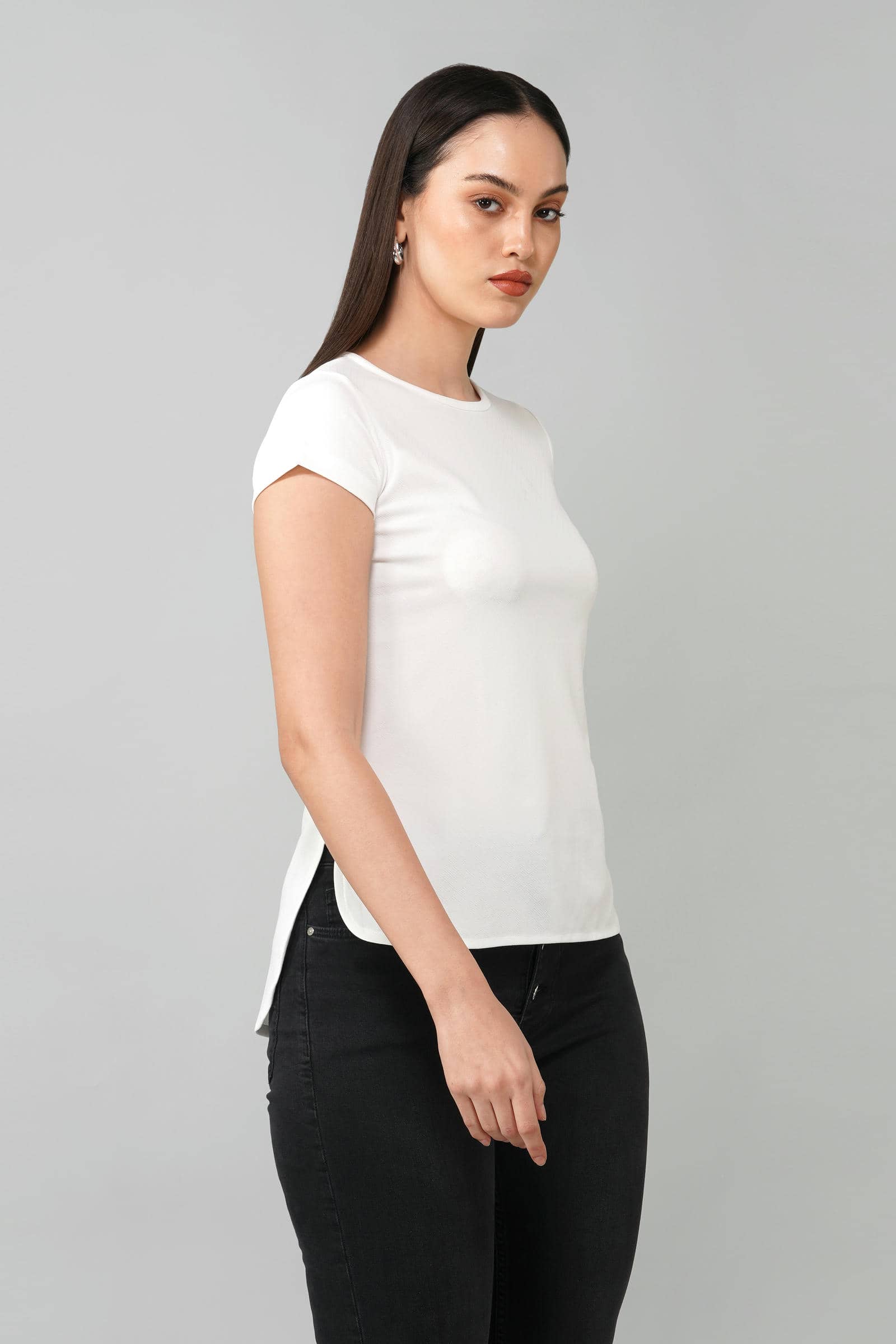 White Casual Round Neck Top