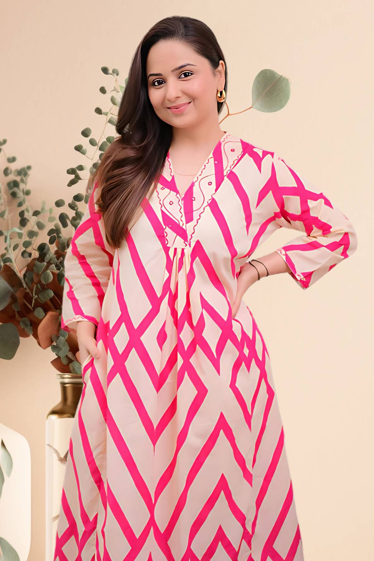 Ivory & Pink Geometric Print Co-ord Set