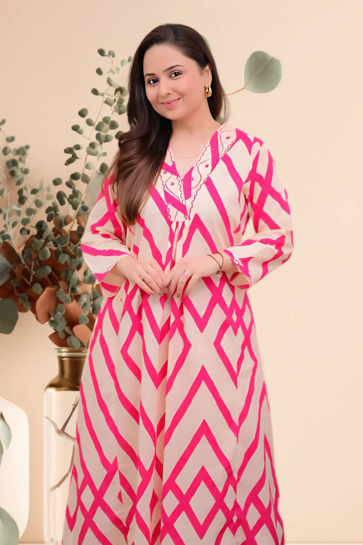Ivory & Pink Geometric Print Co-ord Set