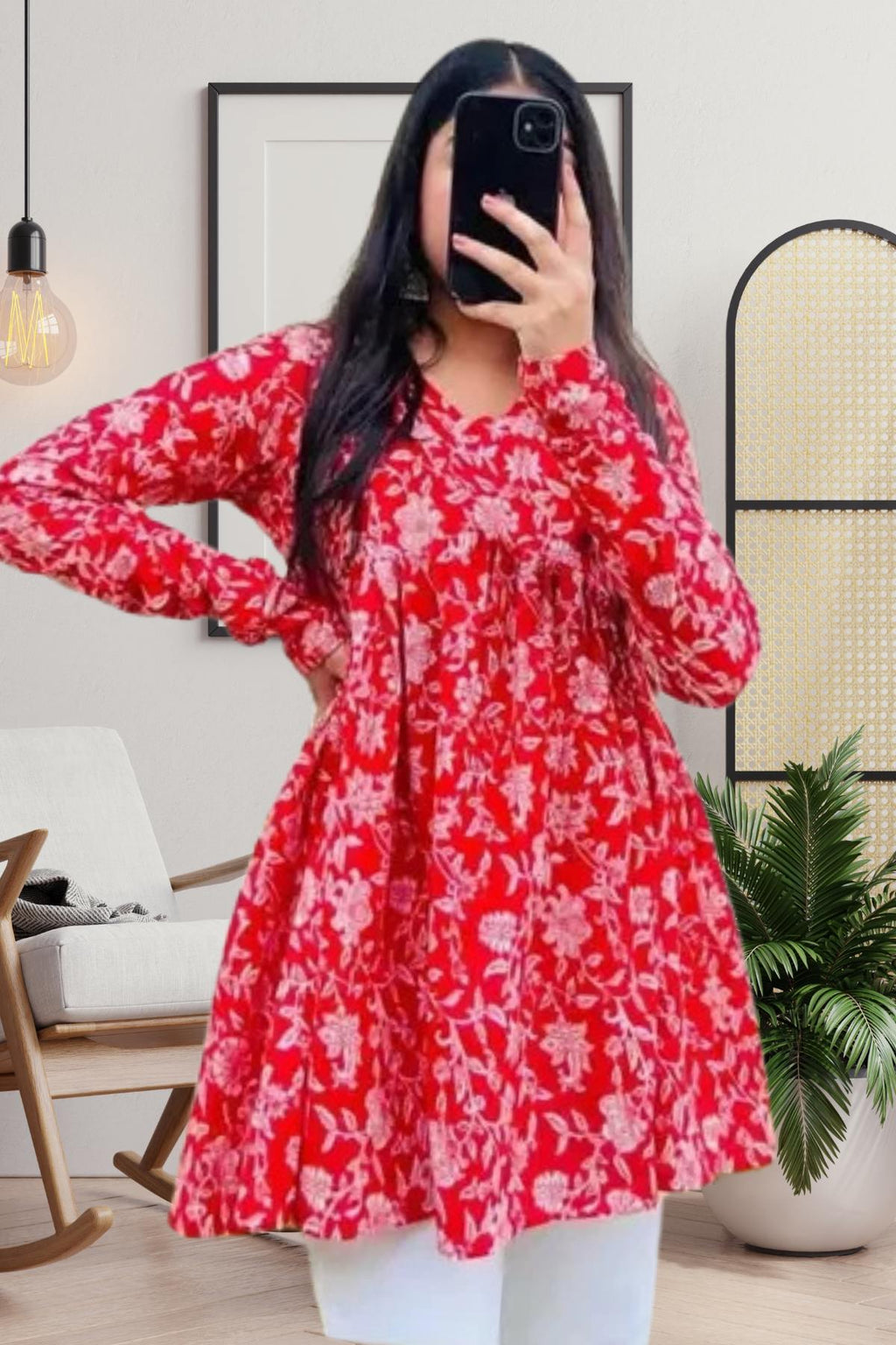 Red Petal Flare Top