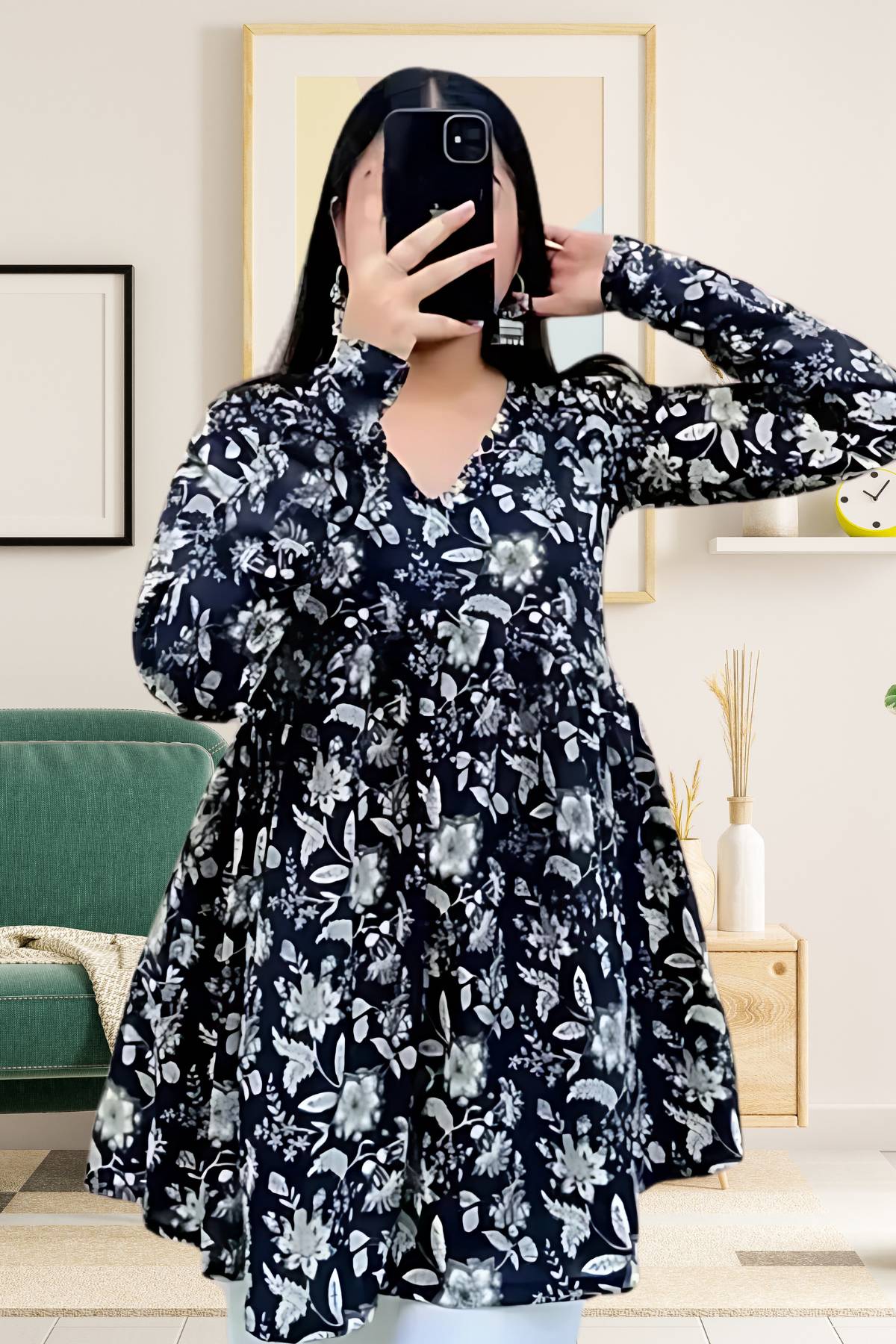 Midnight Bloom Floral Flared Top