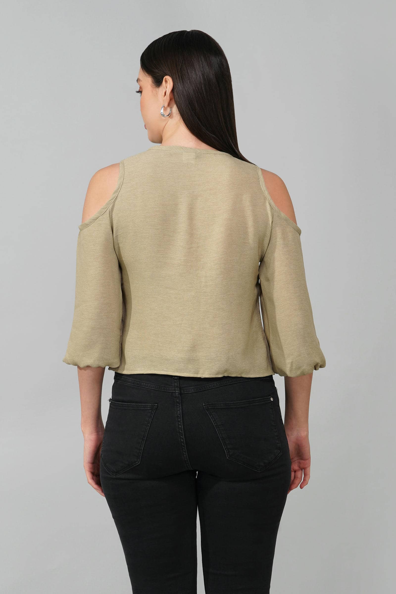 Light Olive Cold Shoulder Tie-Front Top