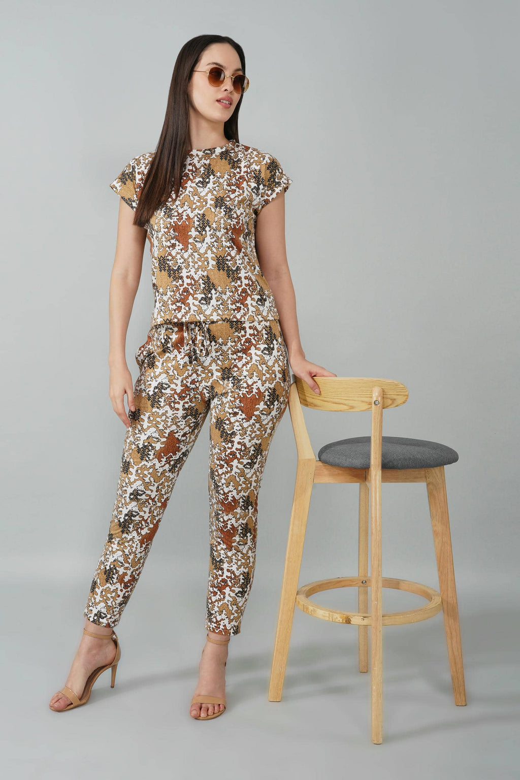 Brown Abstract Print Coord Set
