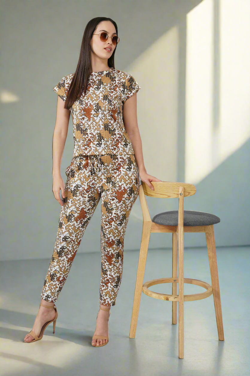 Brown Abstract Print Coord Set