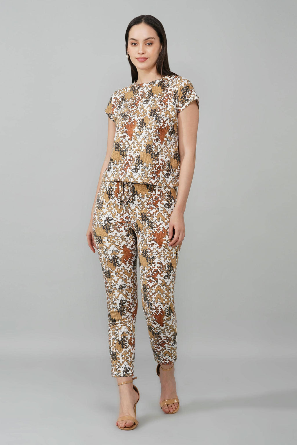 Brown Abstract Print Coord Set
