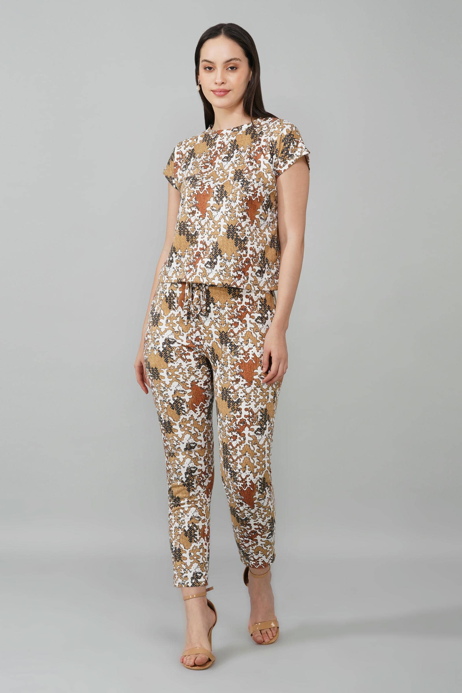 Brown Abstract Print Coord Set