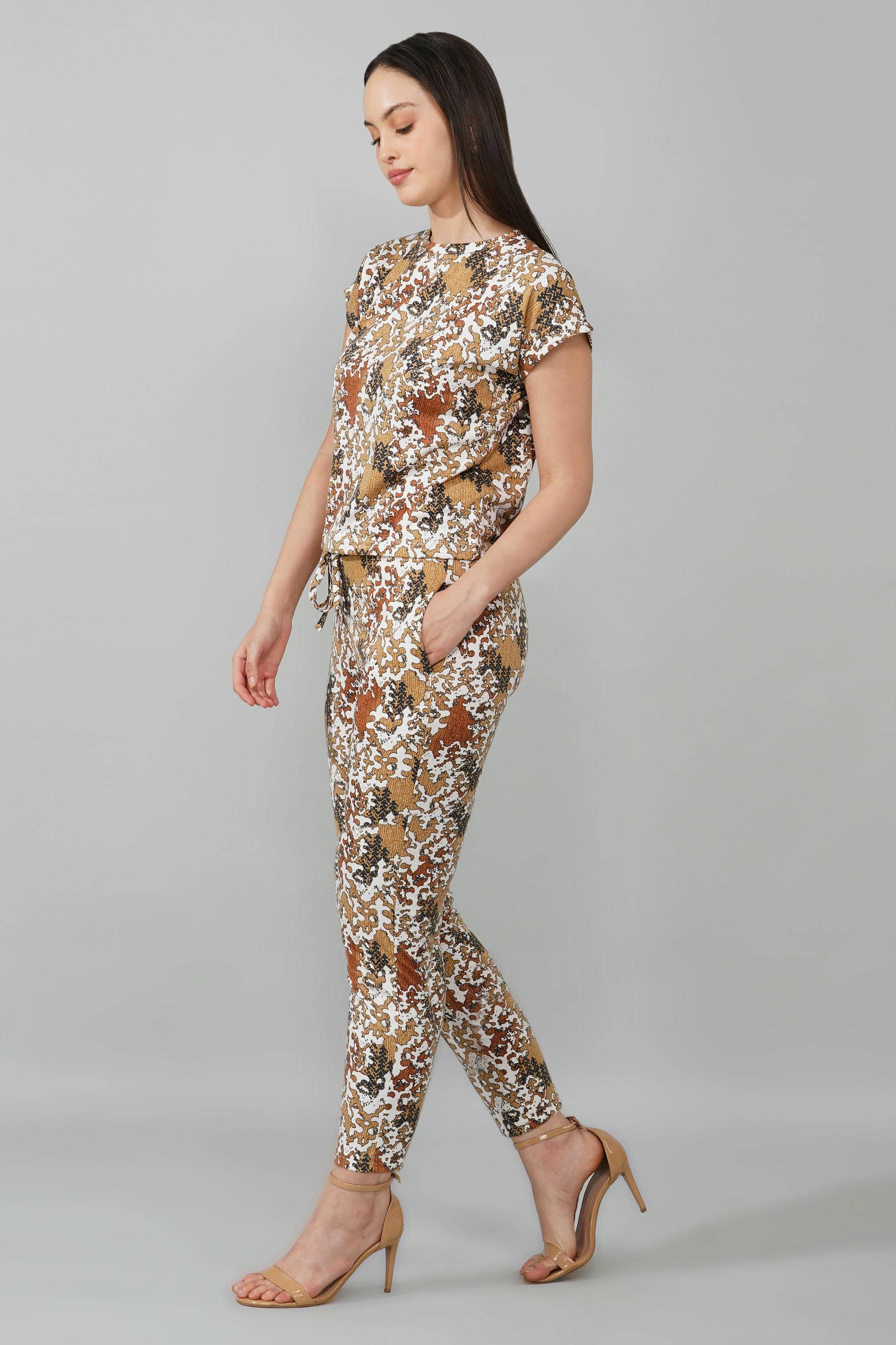 Brown Abstract Print Coord Set