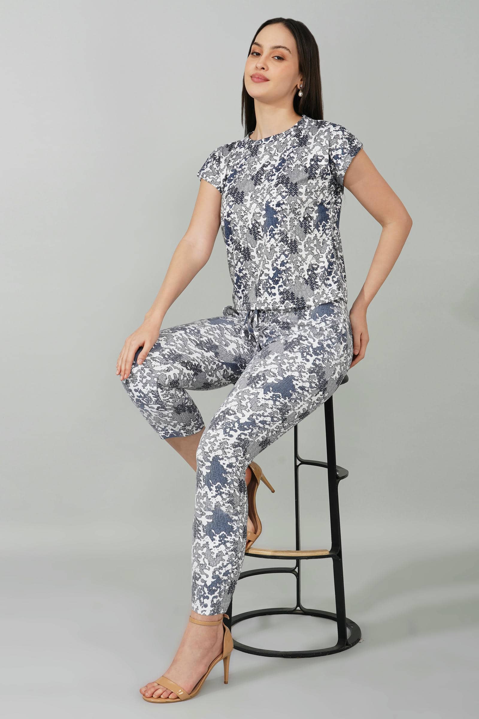 Blue Abstract Print Coord Set