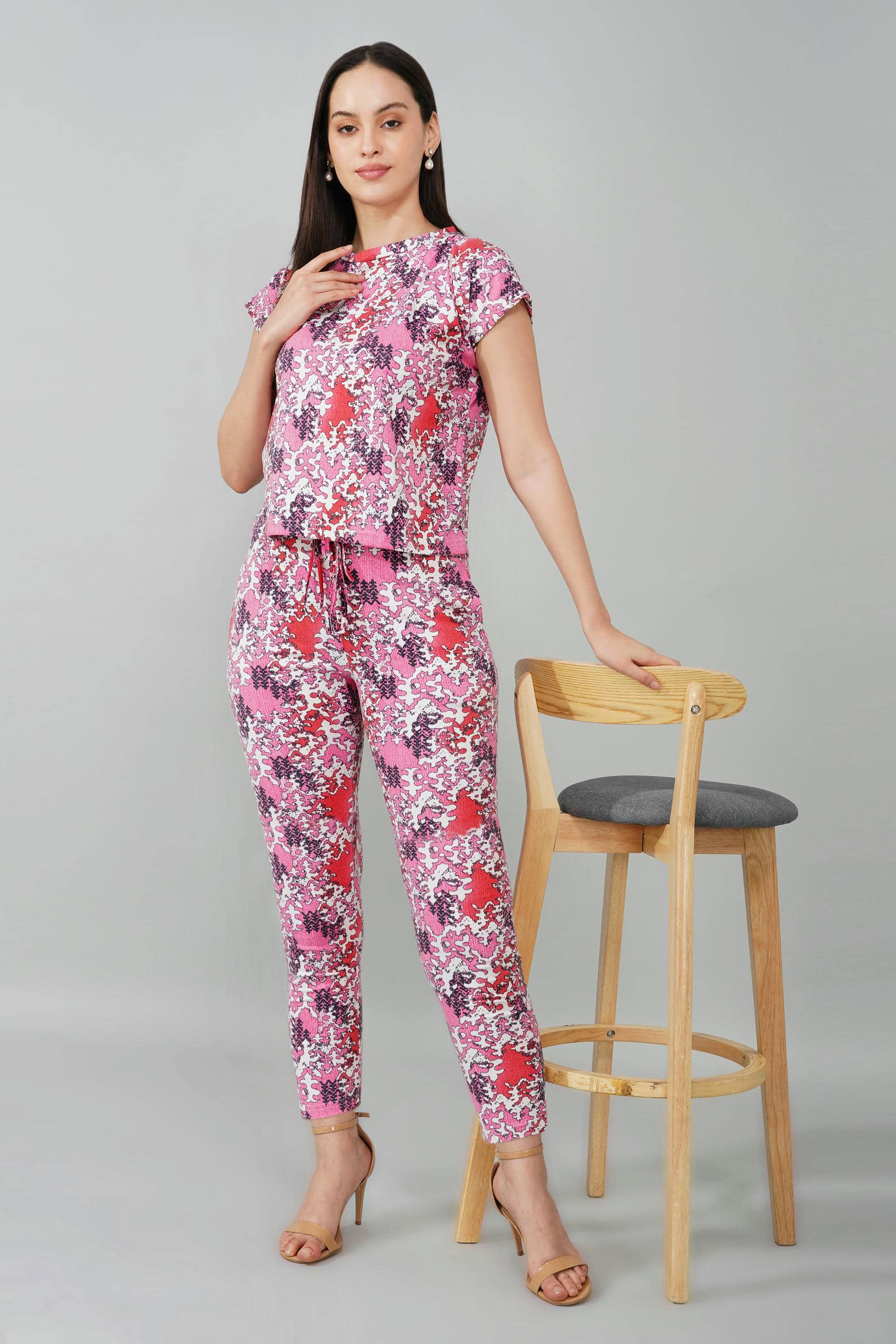 Pink Abstract Print Coord Set