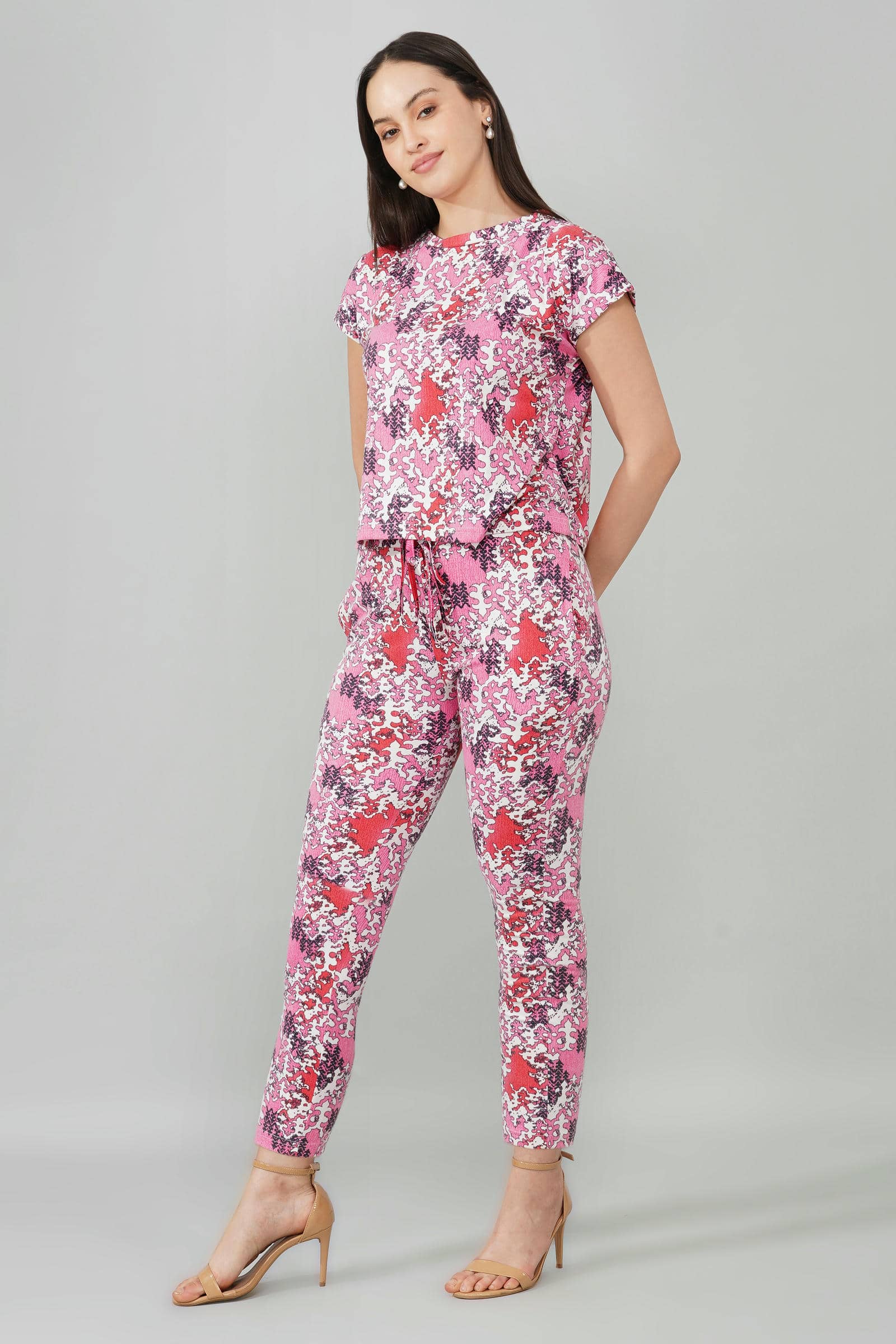 Pink Abstract Print Coord Set