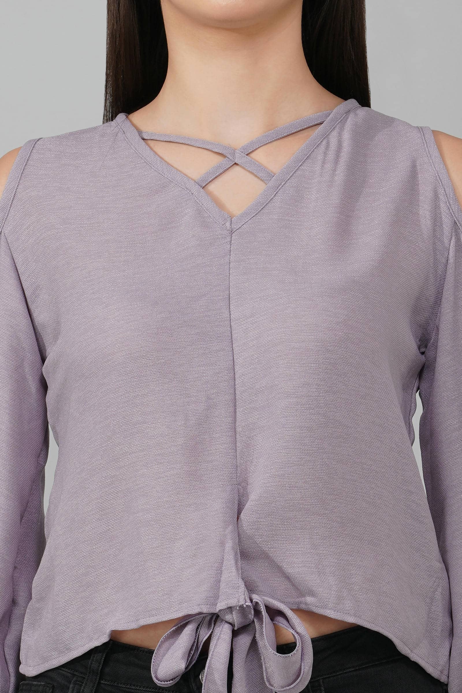 Lavender Cold Shoulder Tie-Front Top