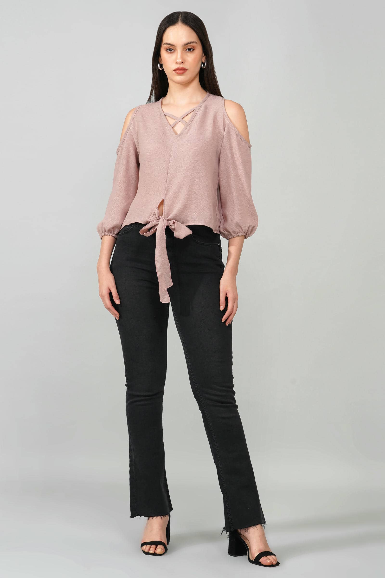 Dusty Pink Cold Shoulder Tie-Front Top
