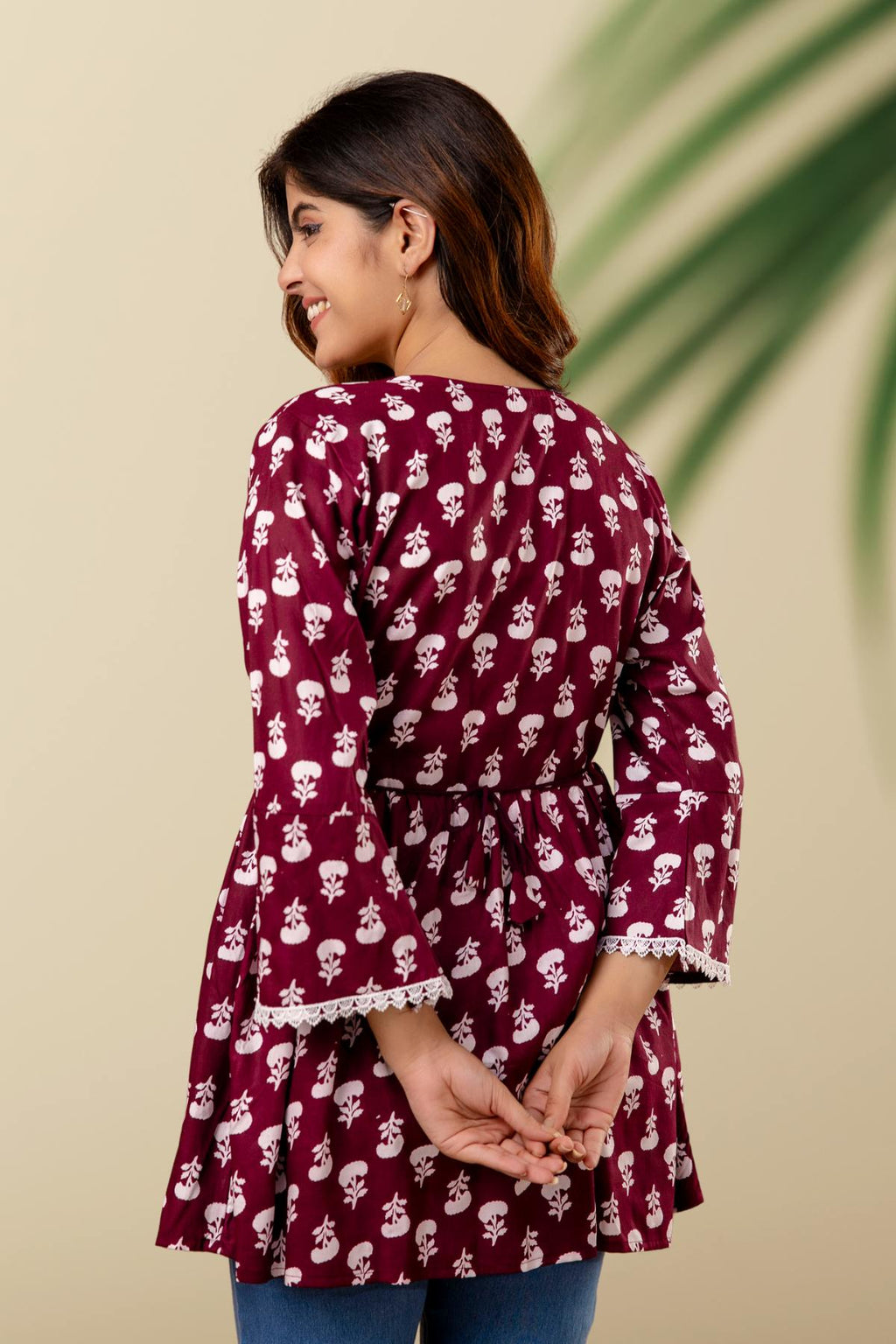 Maroon Angrakha-Style Printed Top