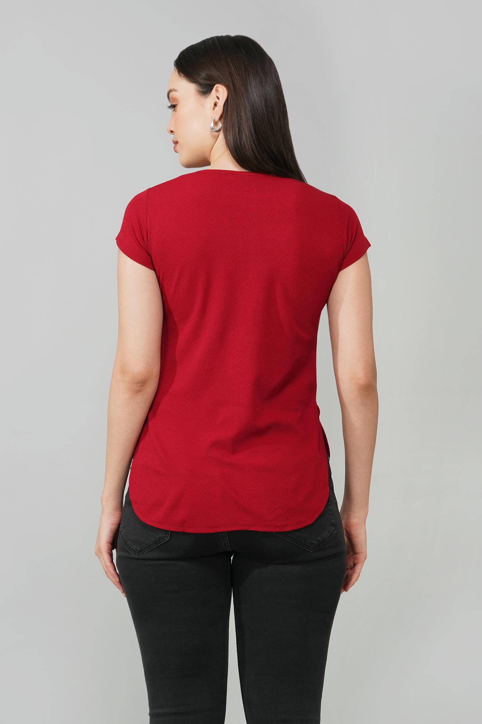 Maroon Casual Round Neck Top