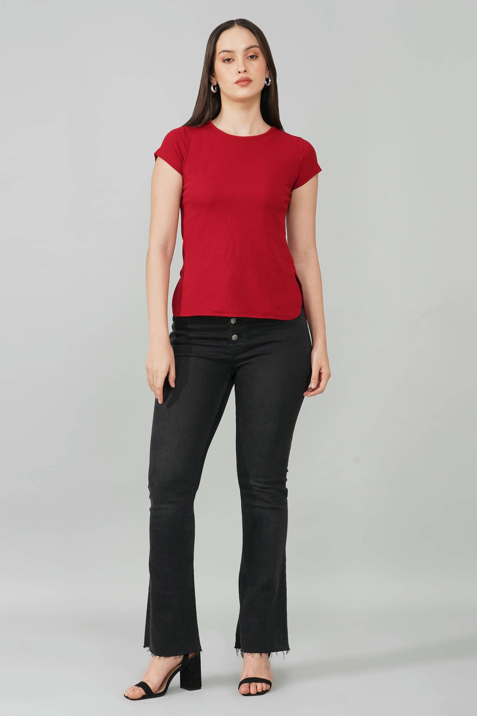 Maroon Casual Round Neck Top