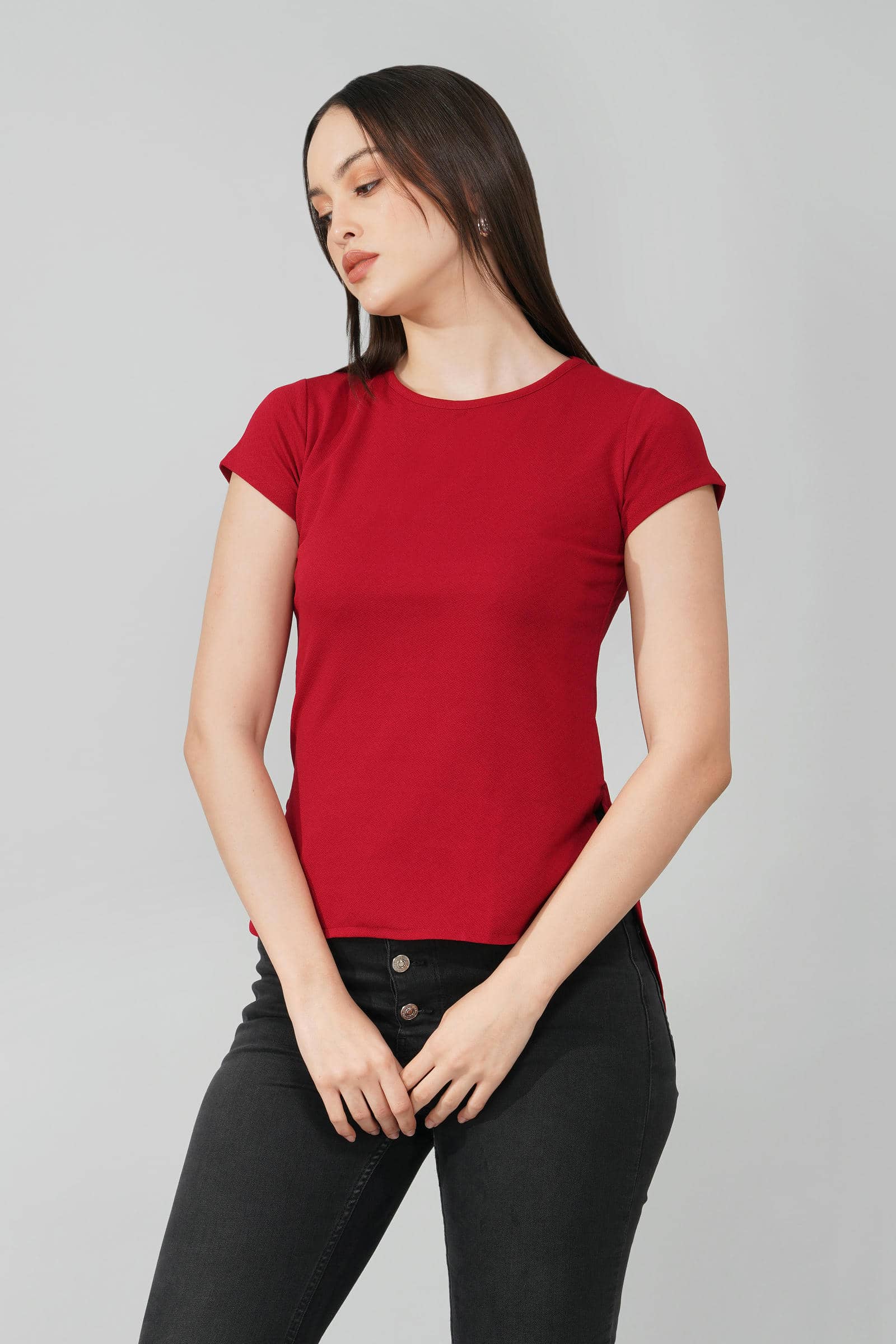 Maroon Casual Round Neck Top
