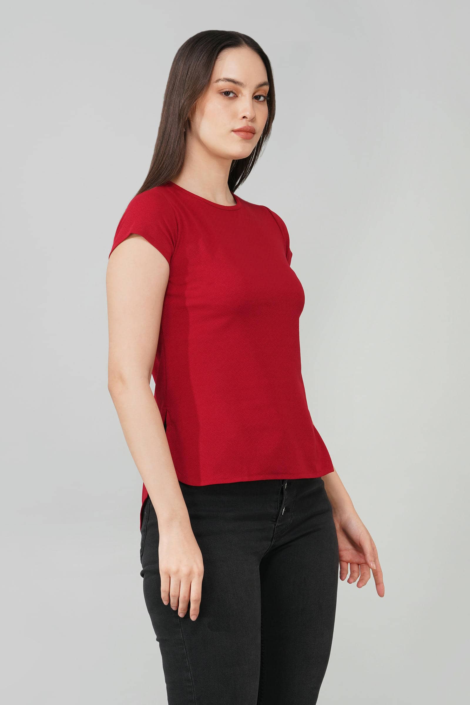 Maroon Casual Round Neck Top