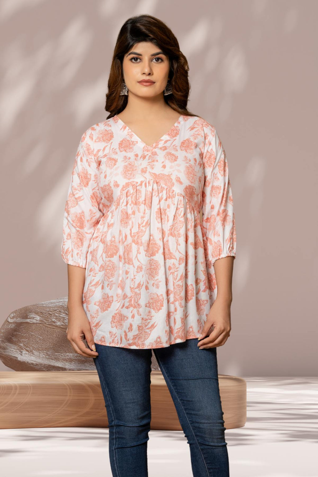 Peach Floral Peplum Top