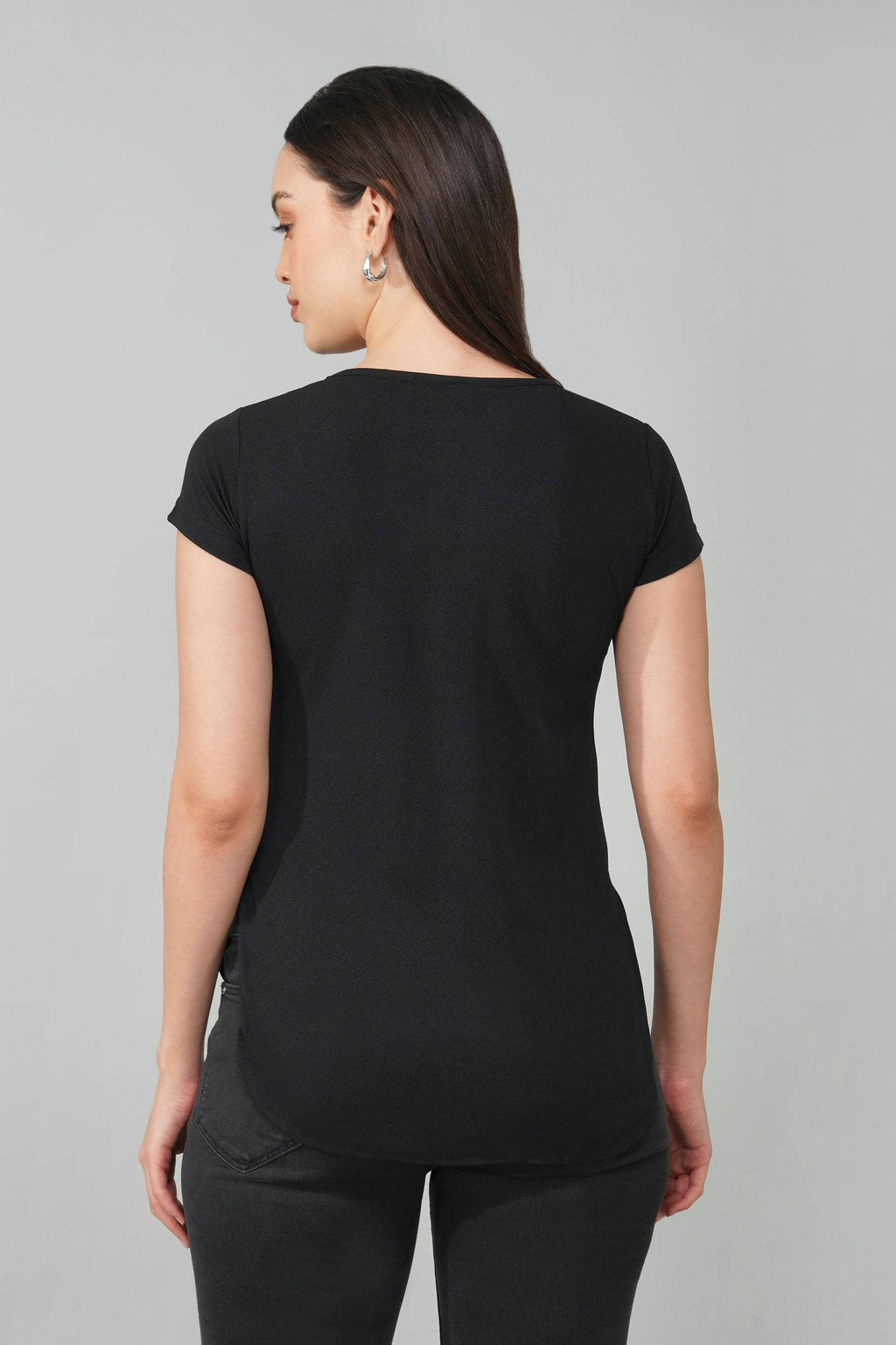 Black Casual Round Neck Top