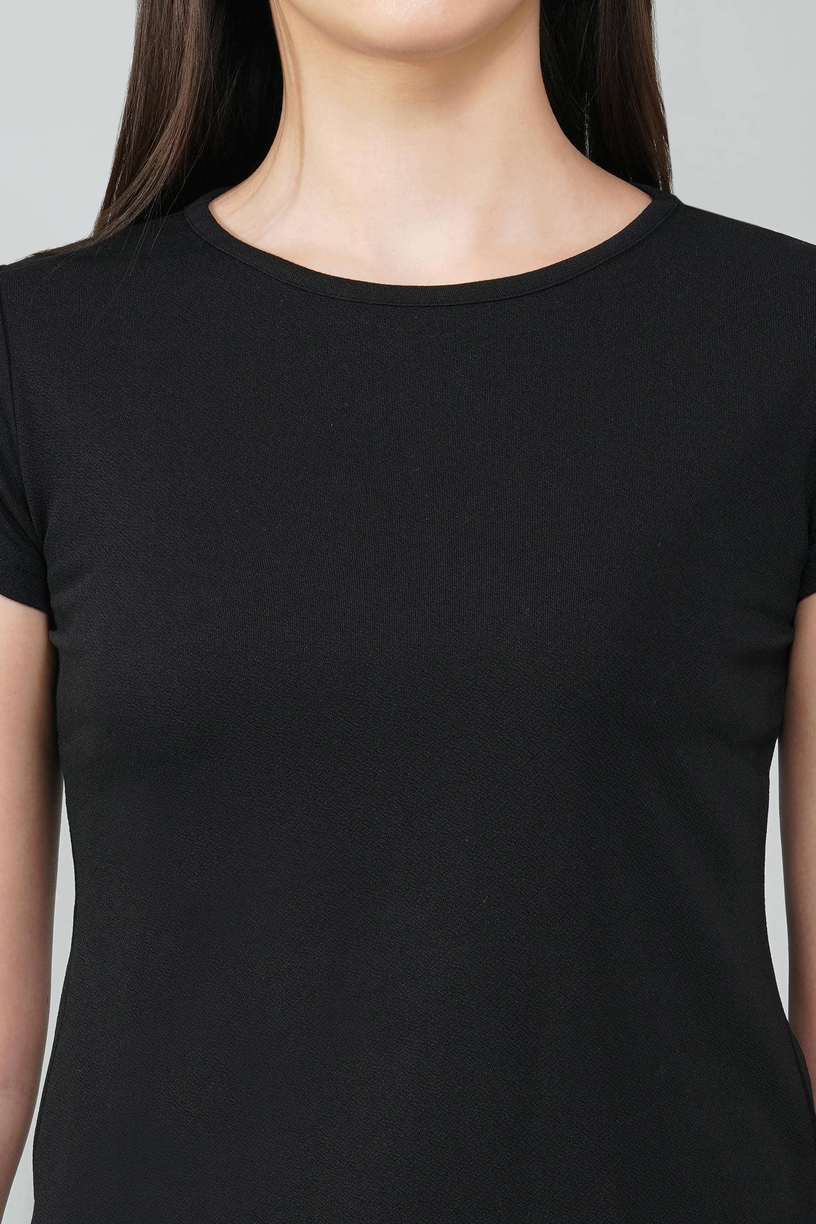 Black Casual Round Neck Top