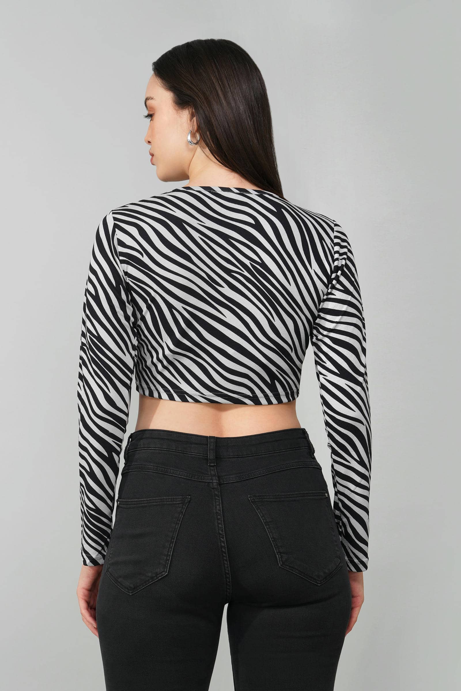 Grey Zebra Print Crop Top