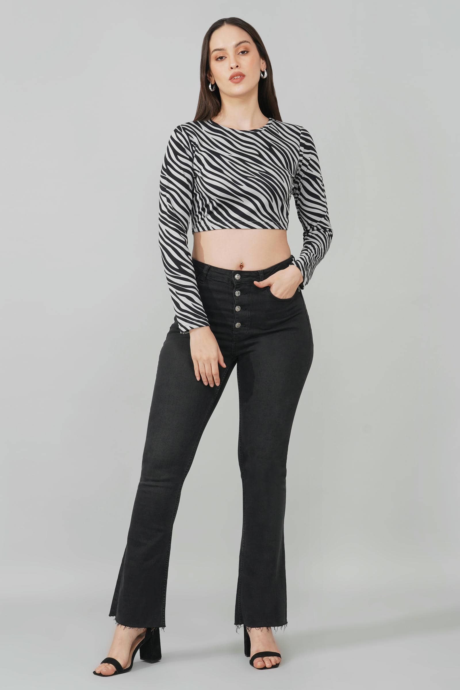 Grey Zebra Print Crop Top
