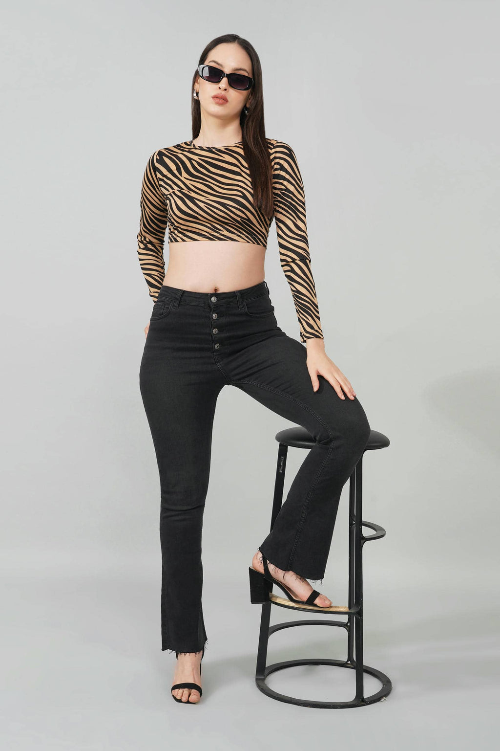 Beige Zebra Print Crop Top
